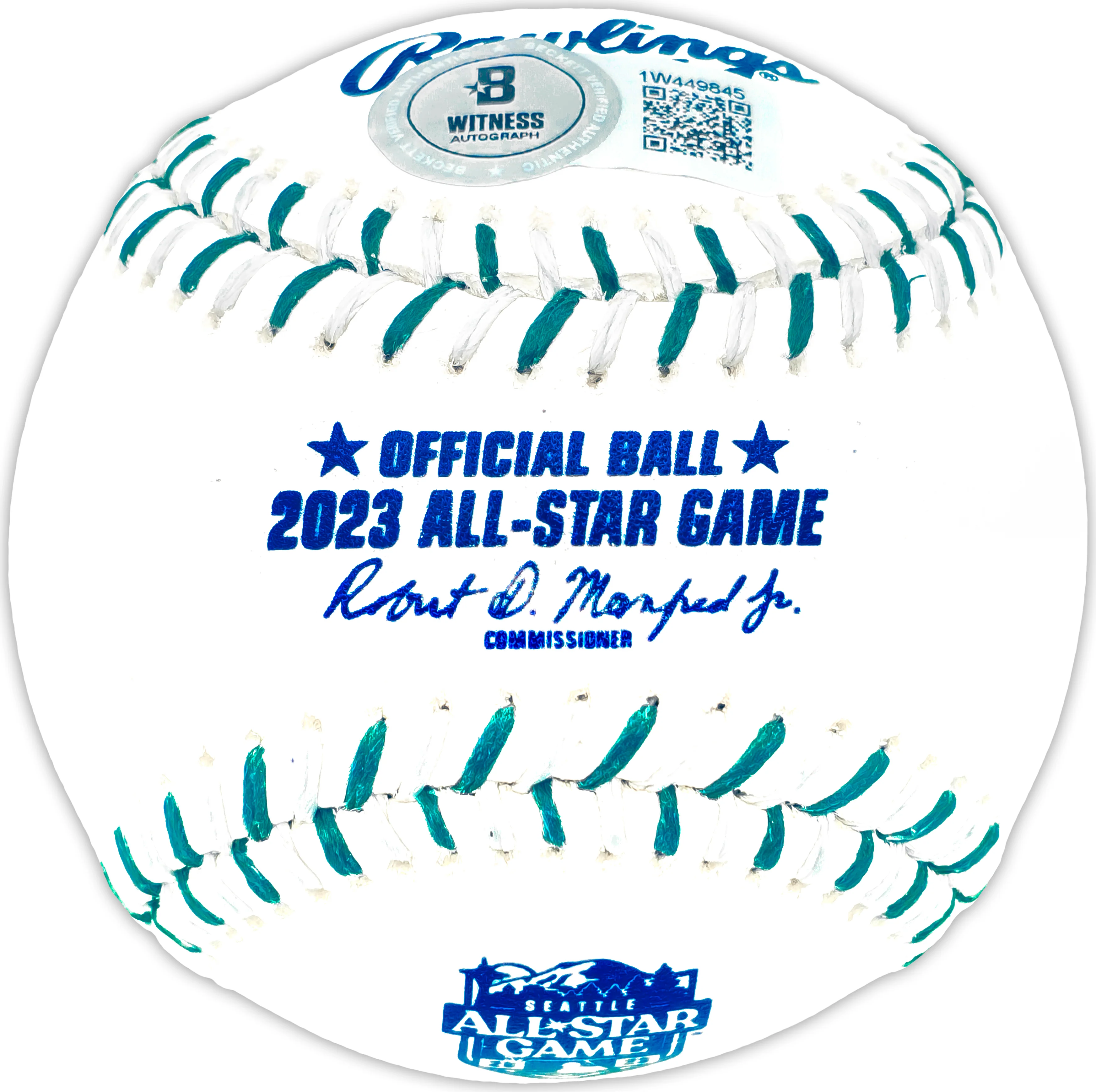Edgar Martinez Autographed Official 2023 All Star Game Logo Game Baseball Seattle Mariners Beckett BAS Witness Stock #230599 - Image 2