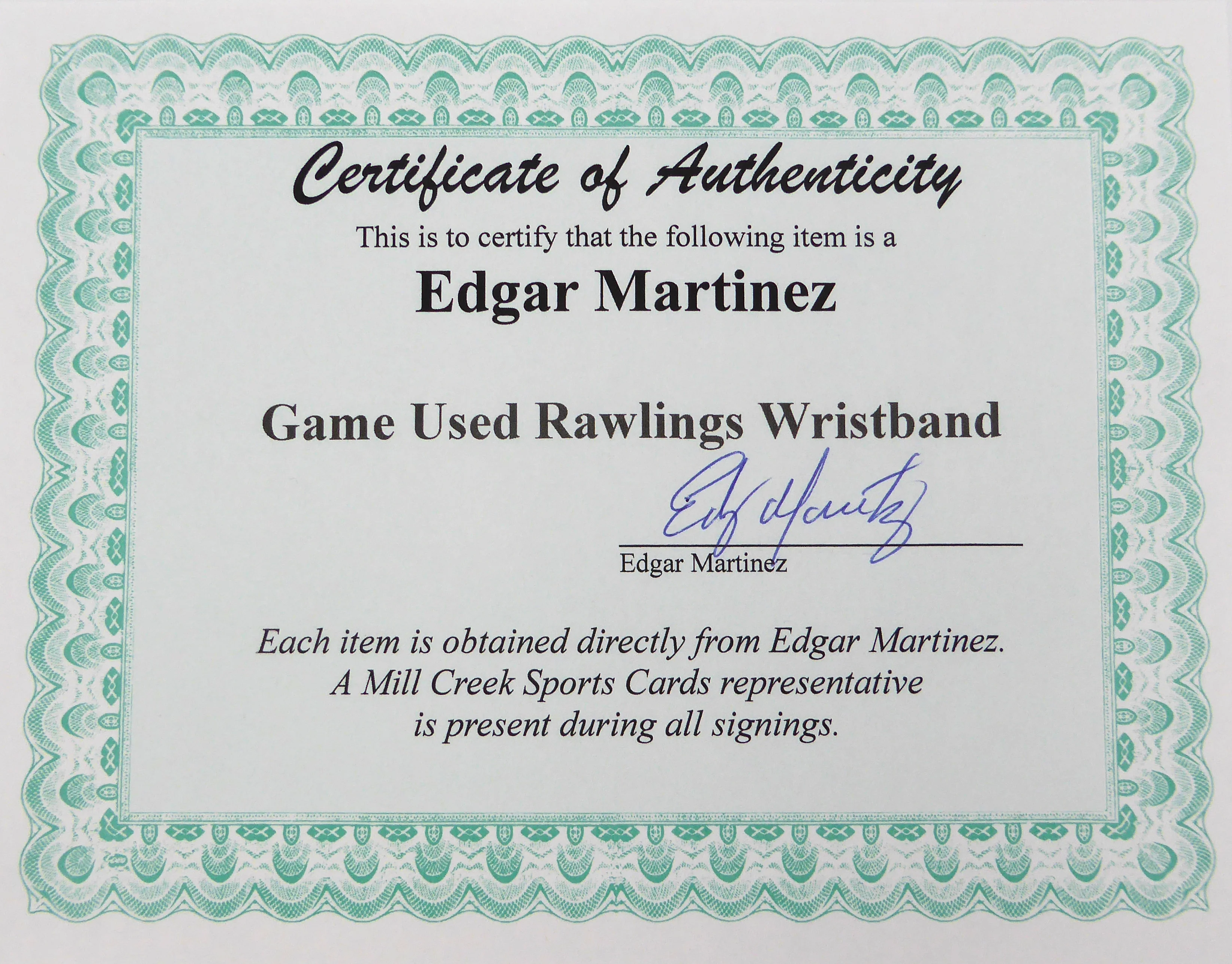Edgar Martinez Game Used Rawlings Wristband Seattle Mariners Signed Certificate SKU #232676 - Image 3