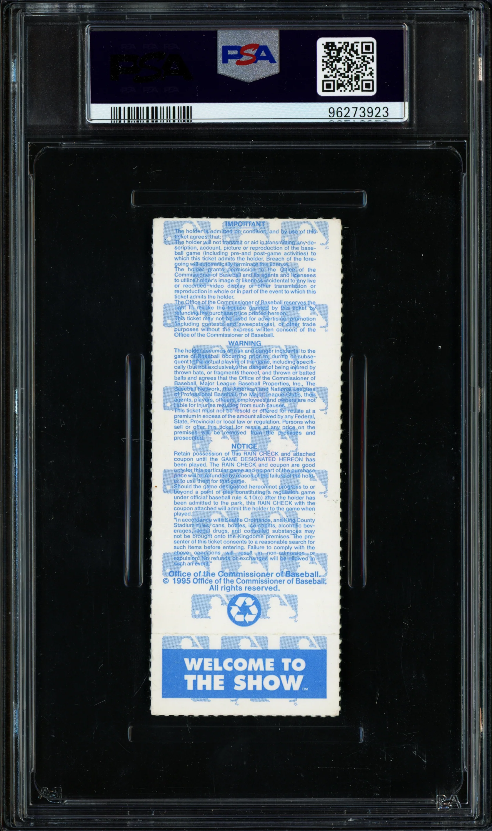 Edgar Martinez & Ken Griffey Jr Autographed 1995 ALDS Game 5 Ticket 10/8/1995 Seattle Mariners PSA 4 Auto Grade Gem Mint 10 PSA/DNA #96273923 - Image 2