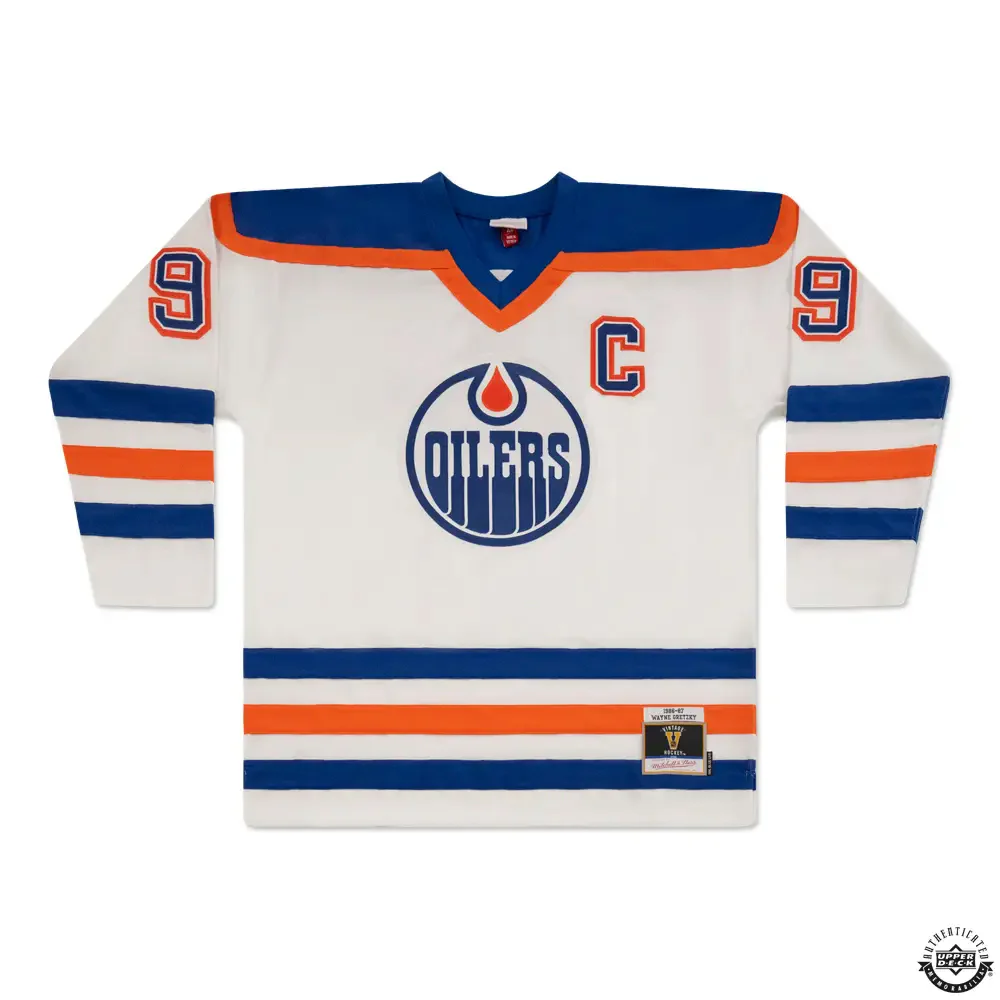 Edmonton Oilers Wayne Gretzky Autographed White Authentic Mitchell & Ness Vintage 1986-1987 Throwback Jersey Size XL UDA Holo Stock #261625 - Image 2