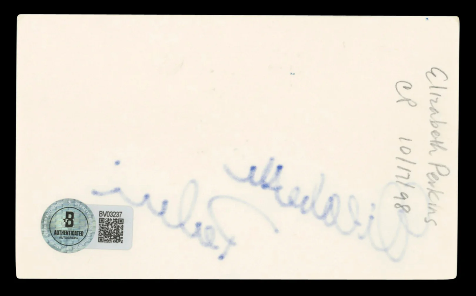 Elizabeth Perkins Big Authentic Signed 3x5 Index Card Autographed BAS #BV03237 - Image 3