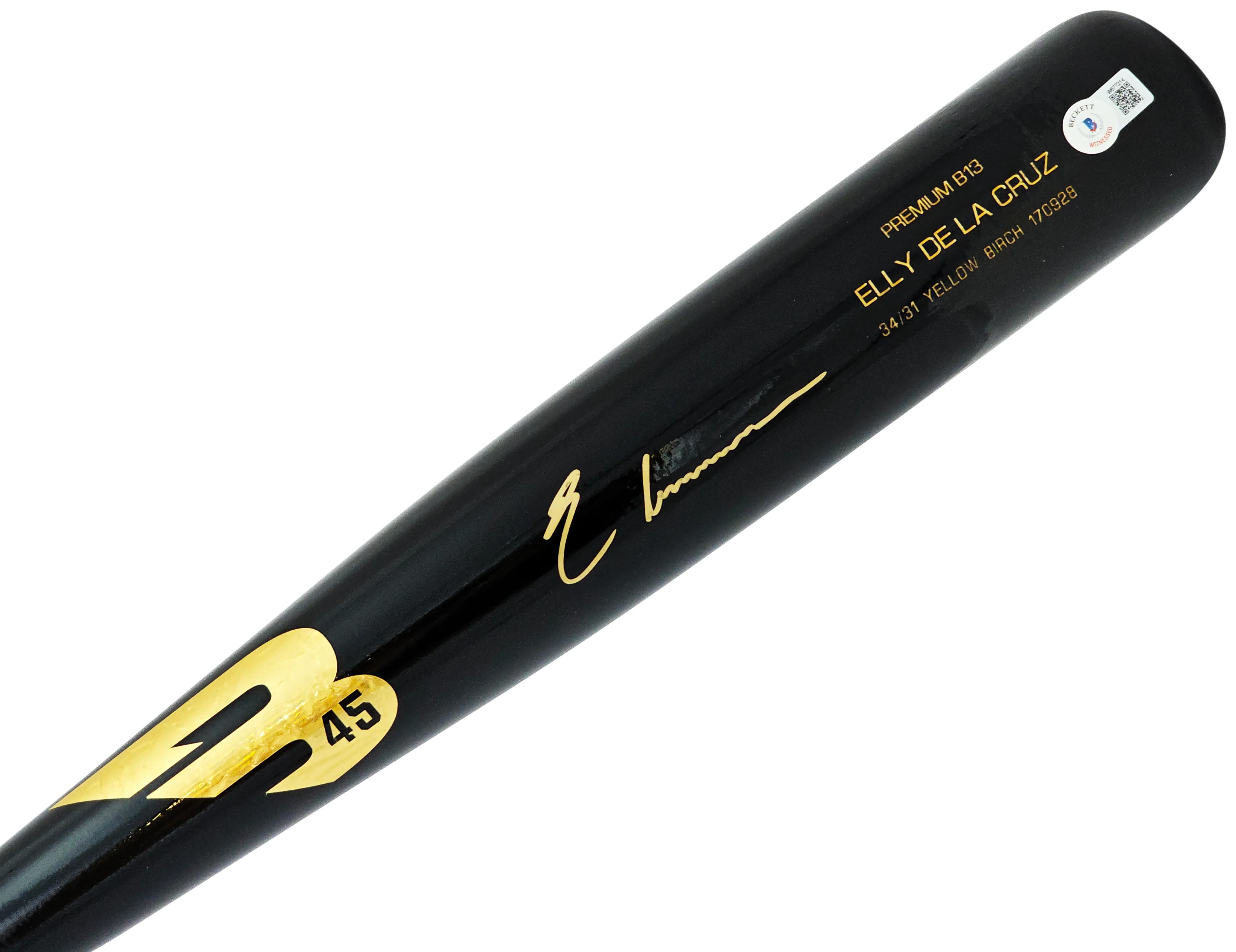 Elly De La Cruz Autographed Black B45 Player Model Bat Cincinnati Reds Beckett BAS Witness Stock #218705 - Image 2