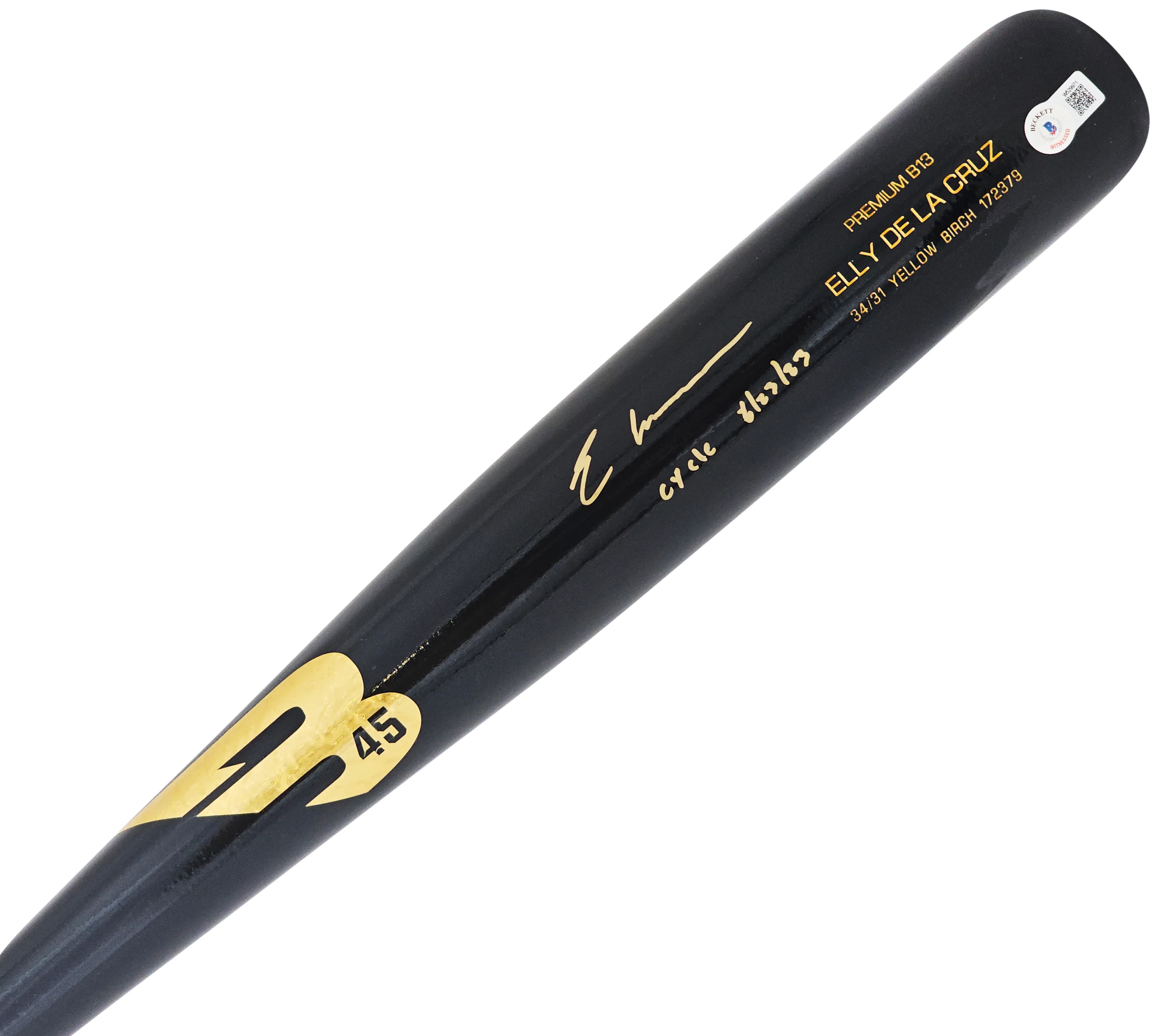 Elly De La Cruz Autographed Black B45 Player Model Bat Cincinnati Reds "Cycle 6/23/23" Beckett BAS Witness Stock #220222 - Image 2
