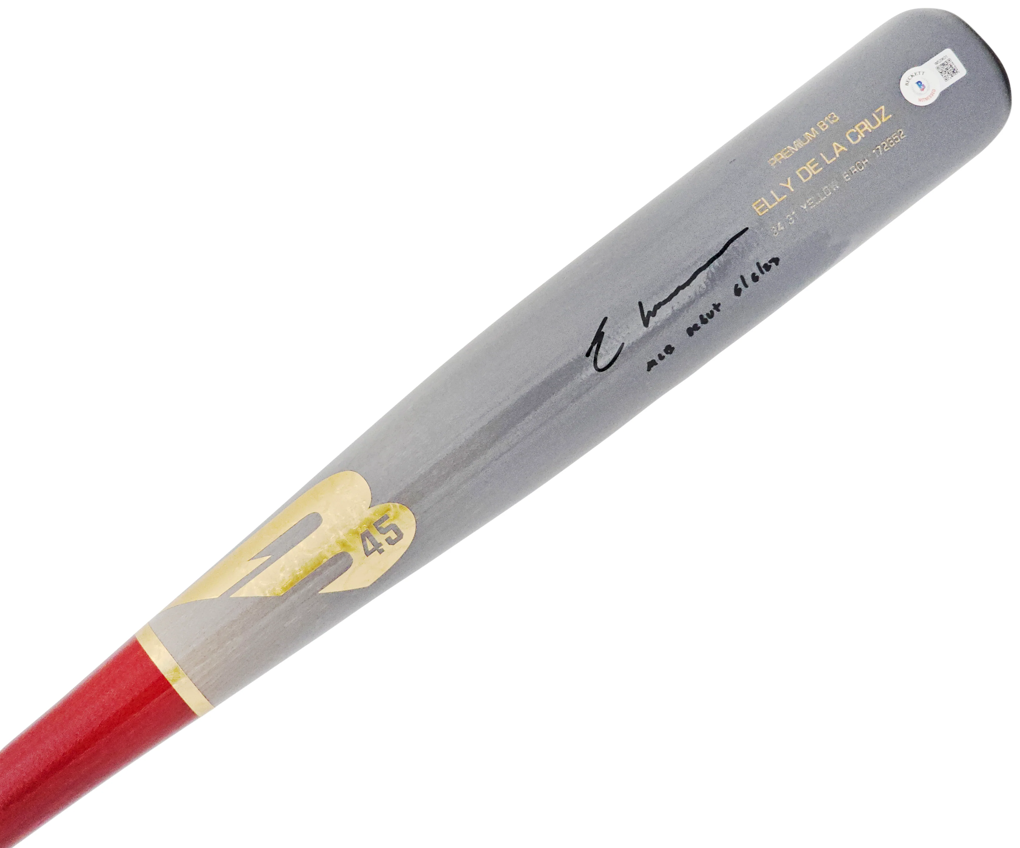 Elly De La Cruz Autographed Gray B45 Player Model Bat Cincinnati Reds "MLB Debut 6/6/23" Beckett BAS Witness Stock #220220 - Image 2