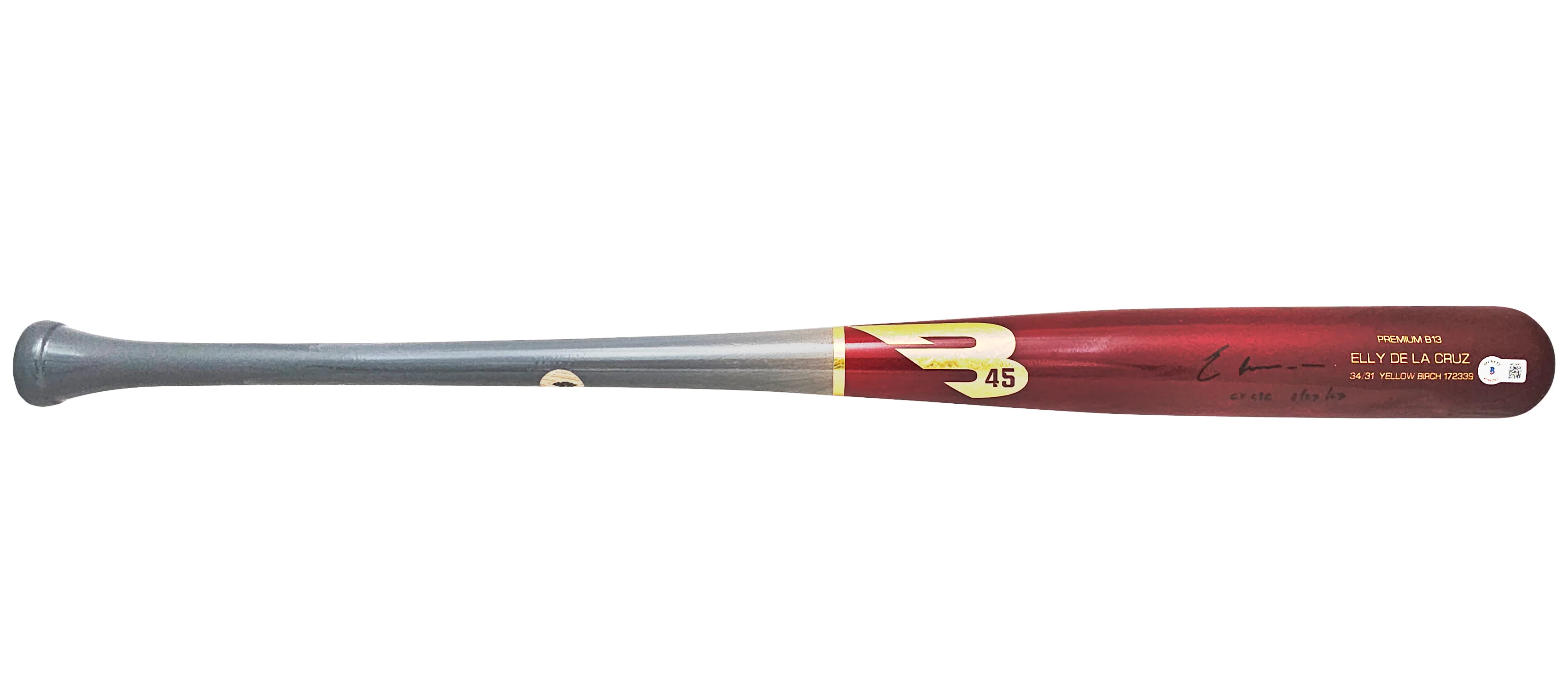 Elly De La Cruz Autographed Red B45 Player Model Bat Cincinnati Reds "Cycle 6/23/23" Beckett BAS Witness Stock #220218 - Image 3