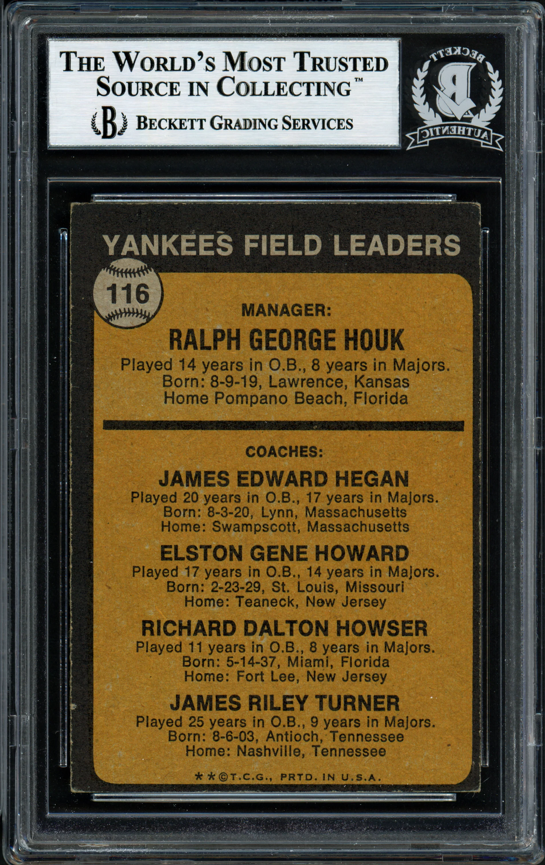 Elston Howard & Jim Turner Autographed 1973 Topps Card #116 New York Yankees Beckett BAS #12057387 - Image 2