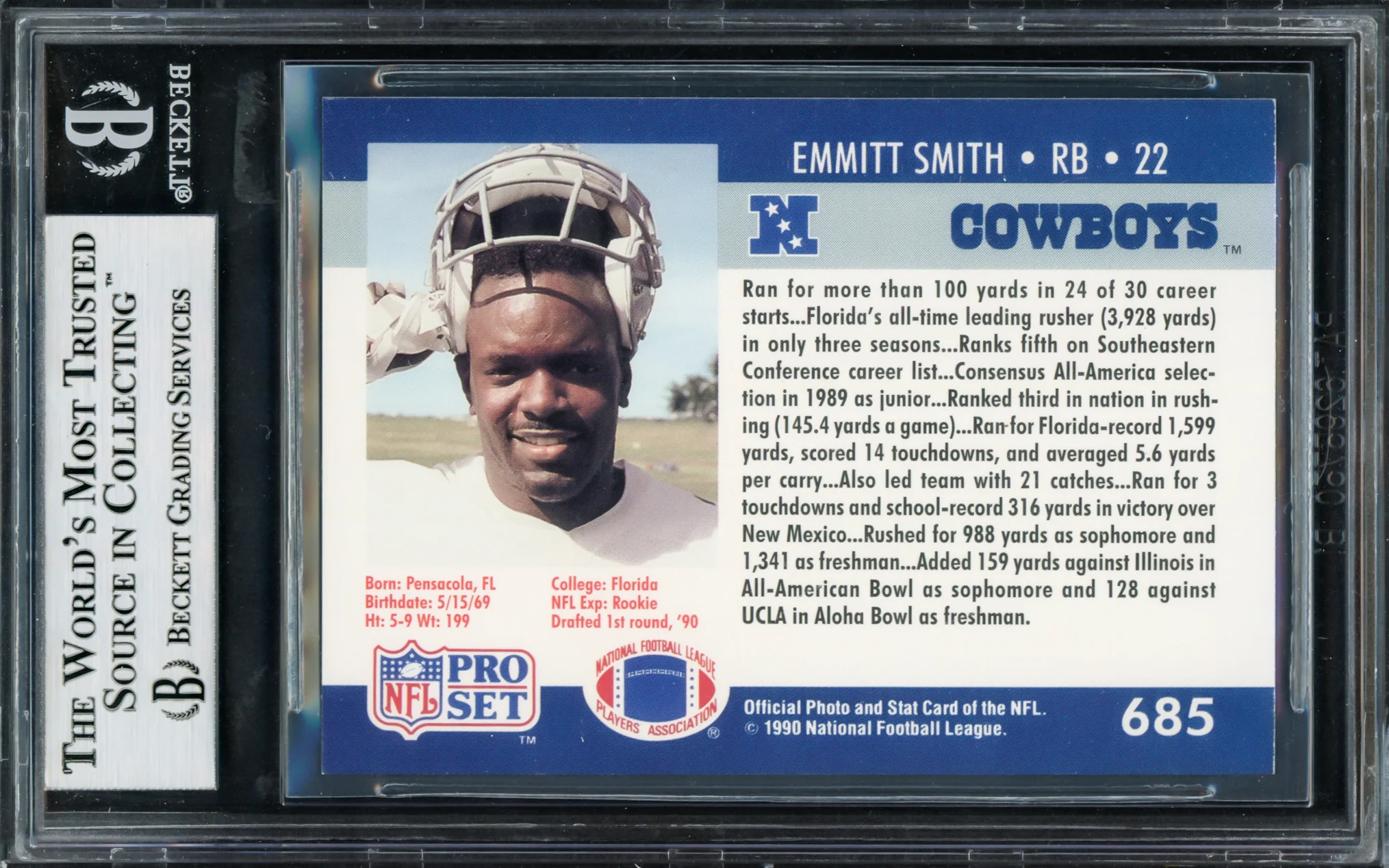 Emmitt Smith Autographed 1990 Pro Set Rookie Card #685 Dallas Cowboys Beckett BAS #14058931 - Image 2