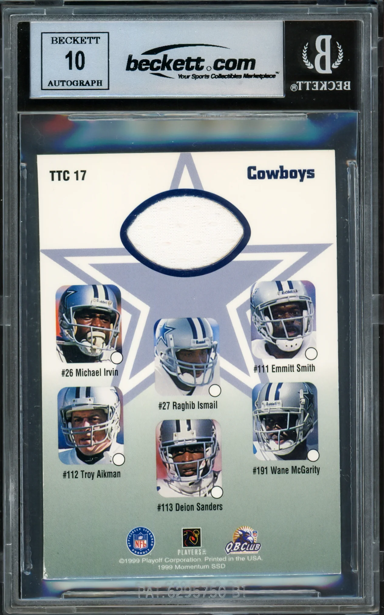 Emmitt Smith Autographed 1999 Playoff Momentum Team Threads Card #TTC17 Dallas Cowboys Auto Grade Gem Mint 10 Beckett BAS #16898033 - Image 2