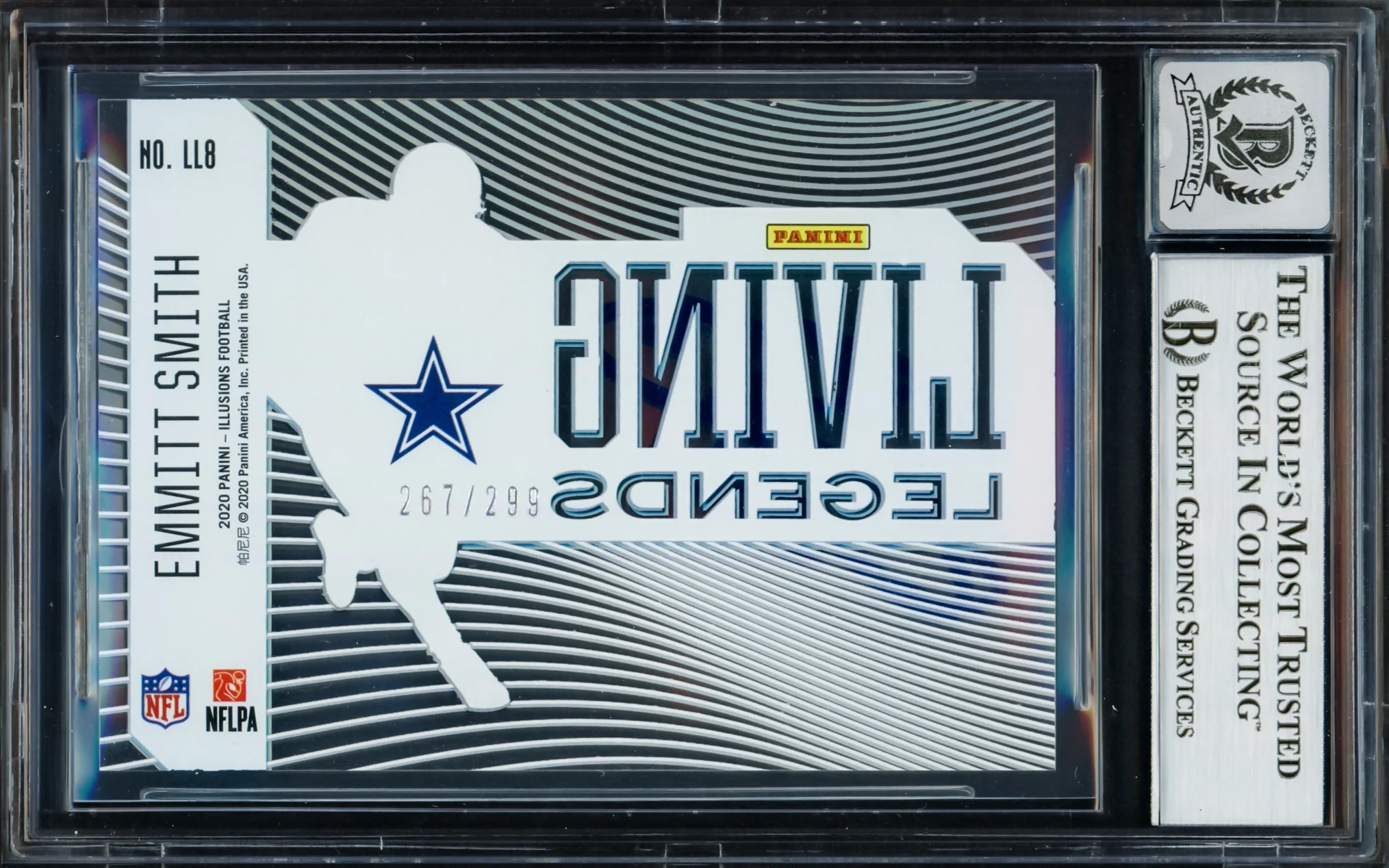 Emmitt Smith Autographed 2020 Panini Illusions Living Legends Light Blue Card #8 Dallas Cowboys Auto Grade Gem Mint 10 #267/299 Beckett BAS #16898199 - Image 2
