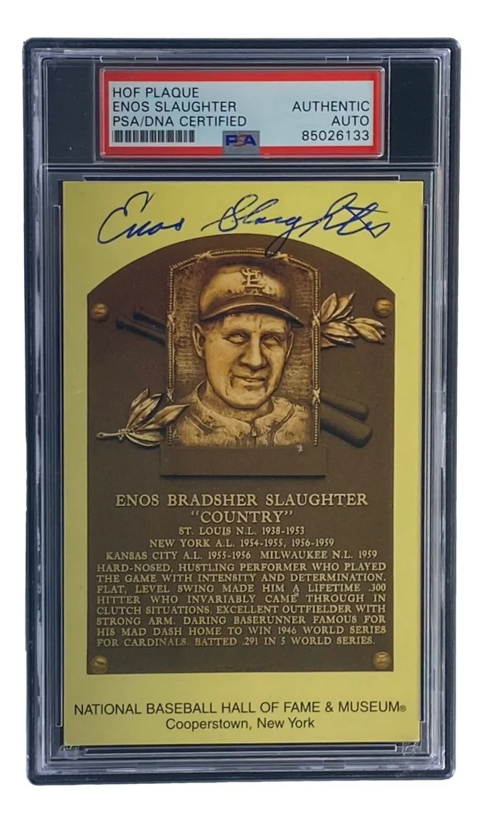 Enos Slaughter Signed 4x6 St Louis Cardinals HOF Plaque Card PSA/DNA 85026133 - Image 4