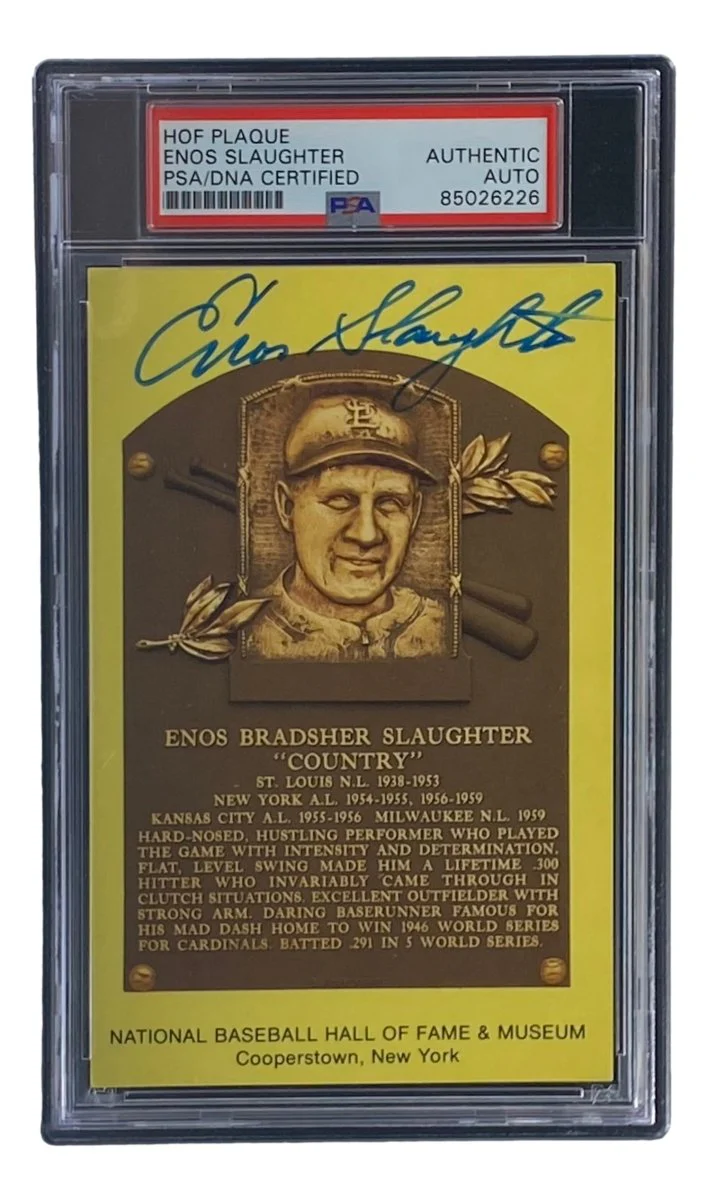 Enos Slaughter Signed 4x6 St Louis Cardinals HOF Plaque Card PSA/DNA 85026226 - Image 3