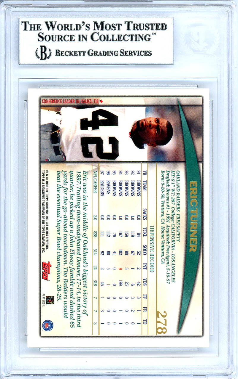 Eric Turner Autographed 1998 Topps Card #278 Los Angeles Raiders Beckett BAS #10739551 - Image 2