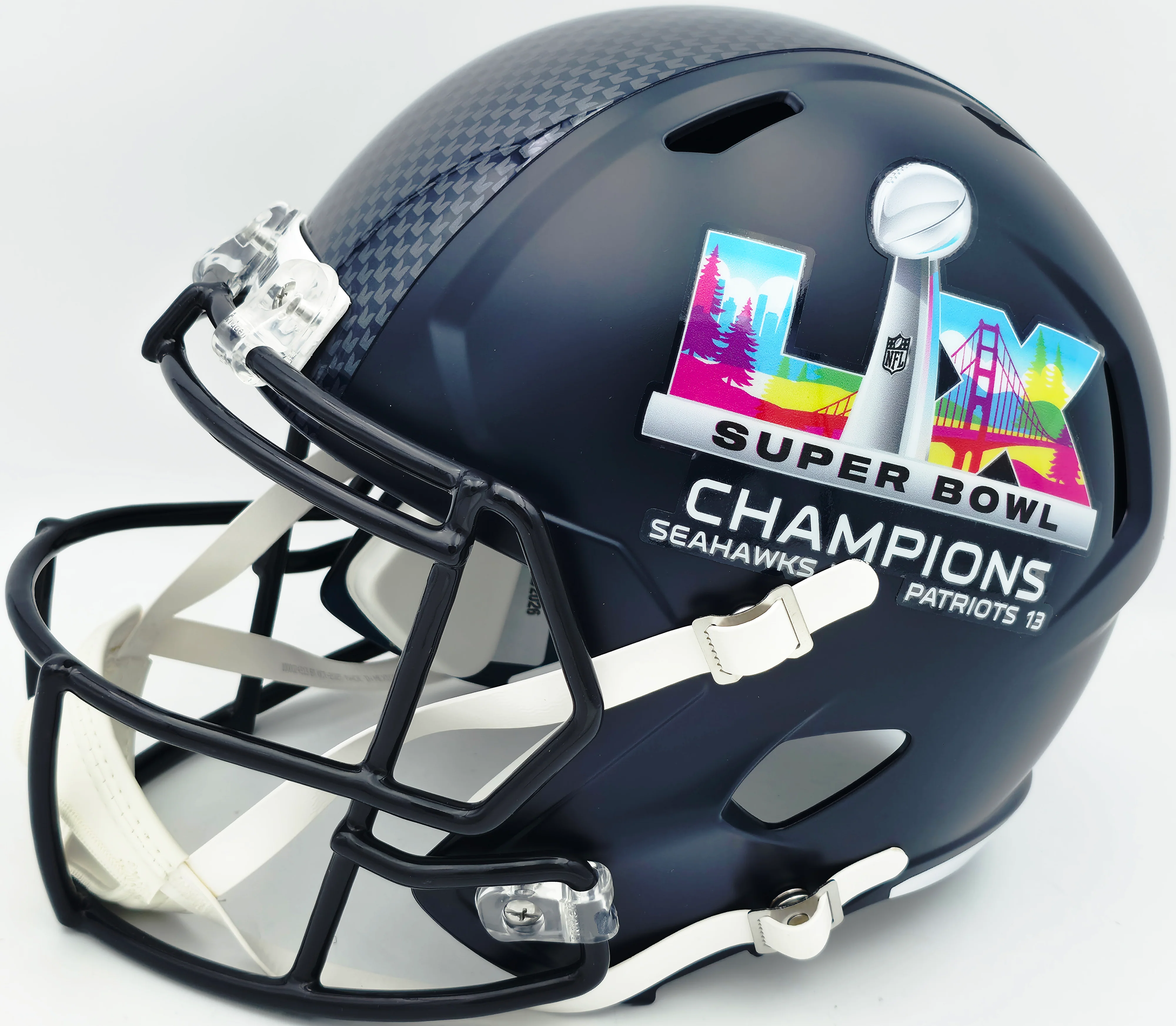 Ernest Jones IV Autographed Seattle Seahawks Blue Full Size Super Bowl LX Champions Logo Speed Replica Helmet "SB LX Champs" MCS Holo Stock #262471 - Image 3