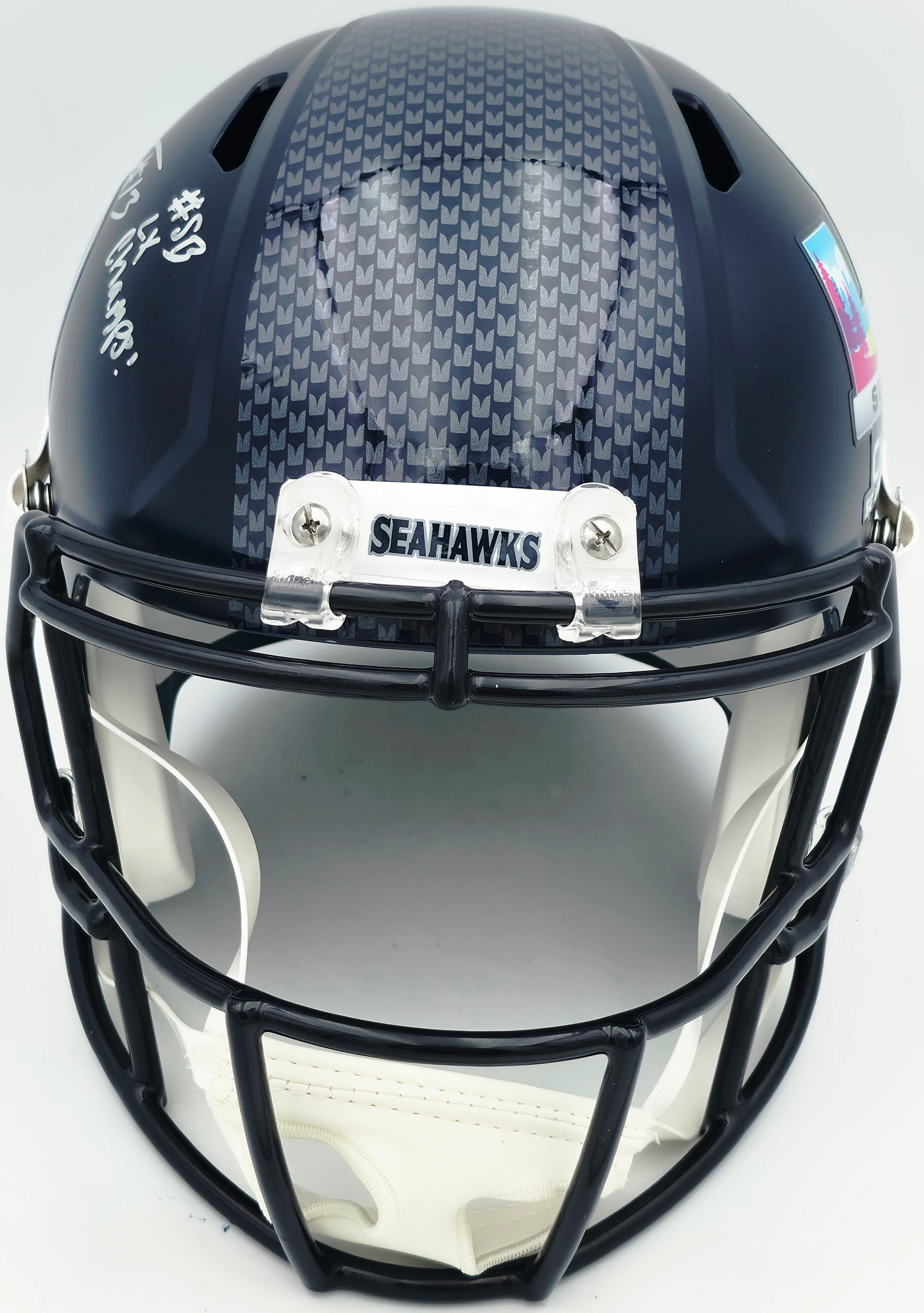 Ernest Jones IV Autographed Seattle Seahawks Blue Full Size Super Bowl LX Champions Logo Speed Replica Helmet "SB LX Champs" MCS Holo Stock #262471 - Image 4