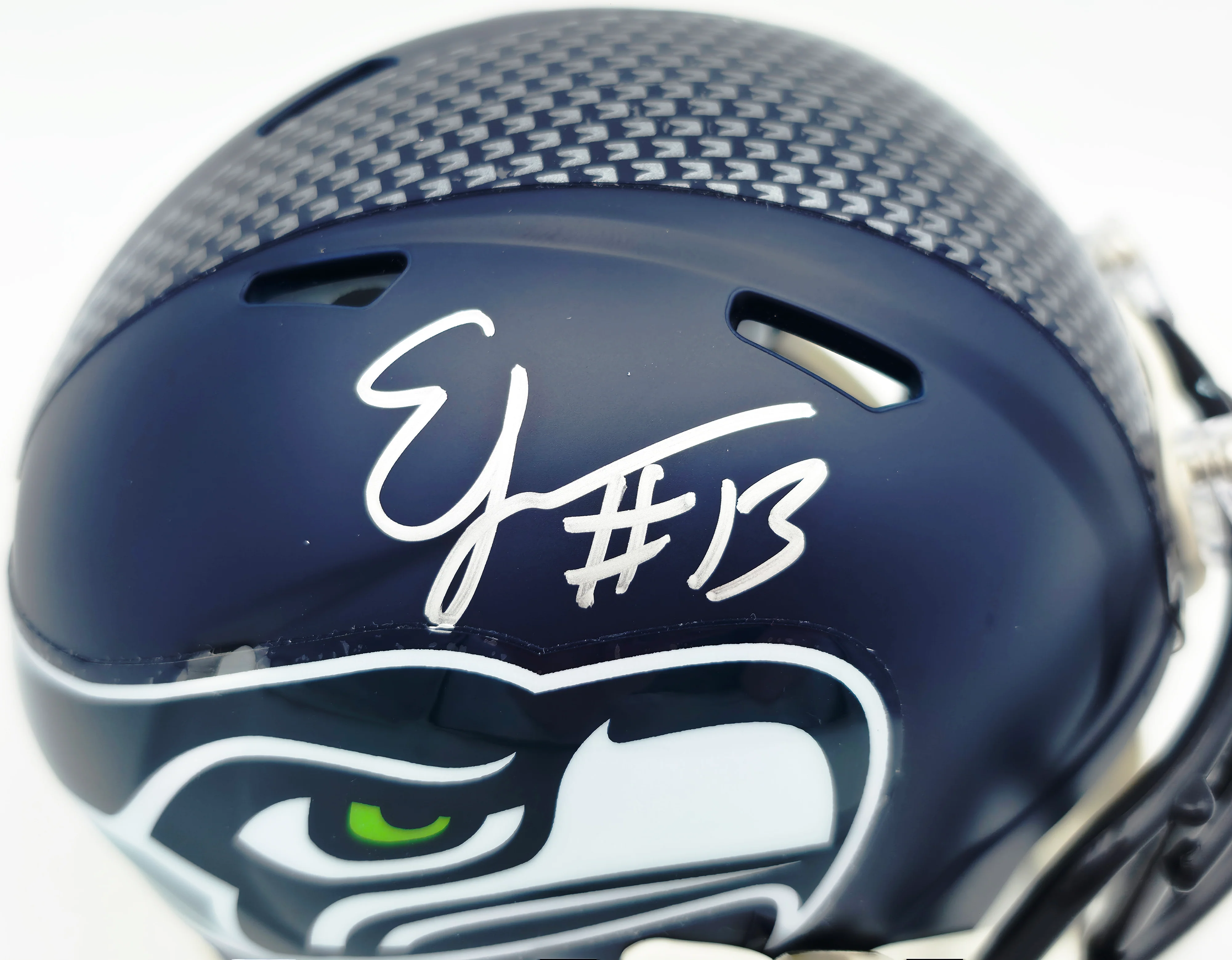 Ernest Jones IV Autographed Seattle Seahawks Blue Super Bowl LX Champions Logo Speed Mini Helmet MCS Holo Stock #262474 - Image 2