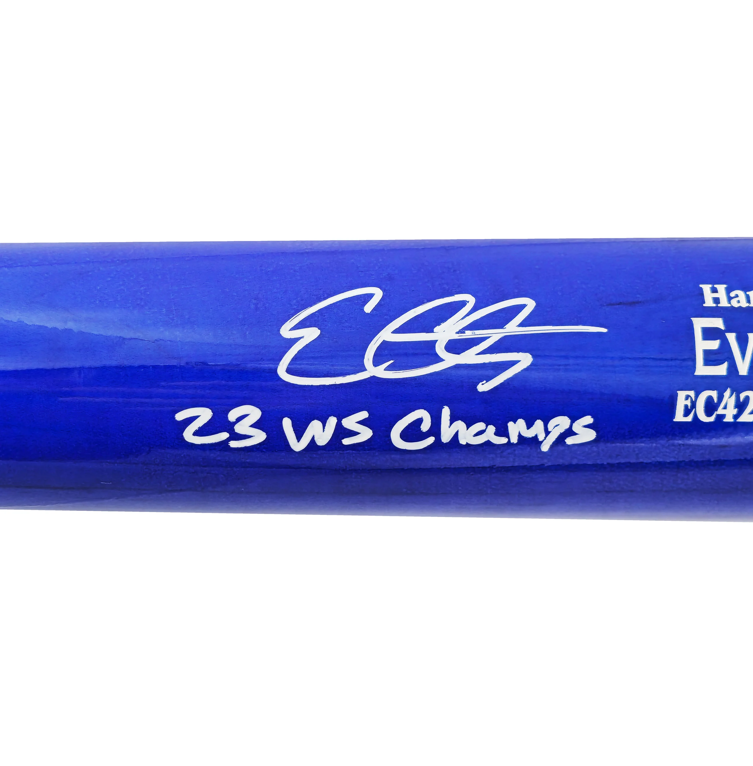 Evan Carter Autographed Blue & White Marucci Player Model Baseball Bat Texas Rangers "23 WS Champs" Beckett BAS Witness Stock #224408 - Image 4
