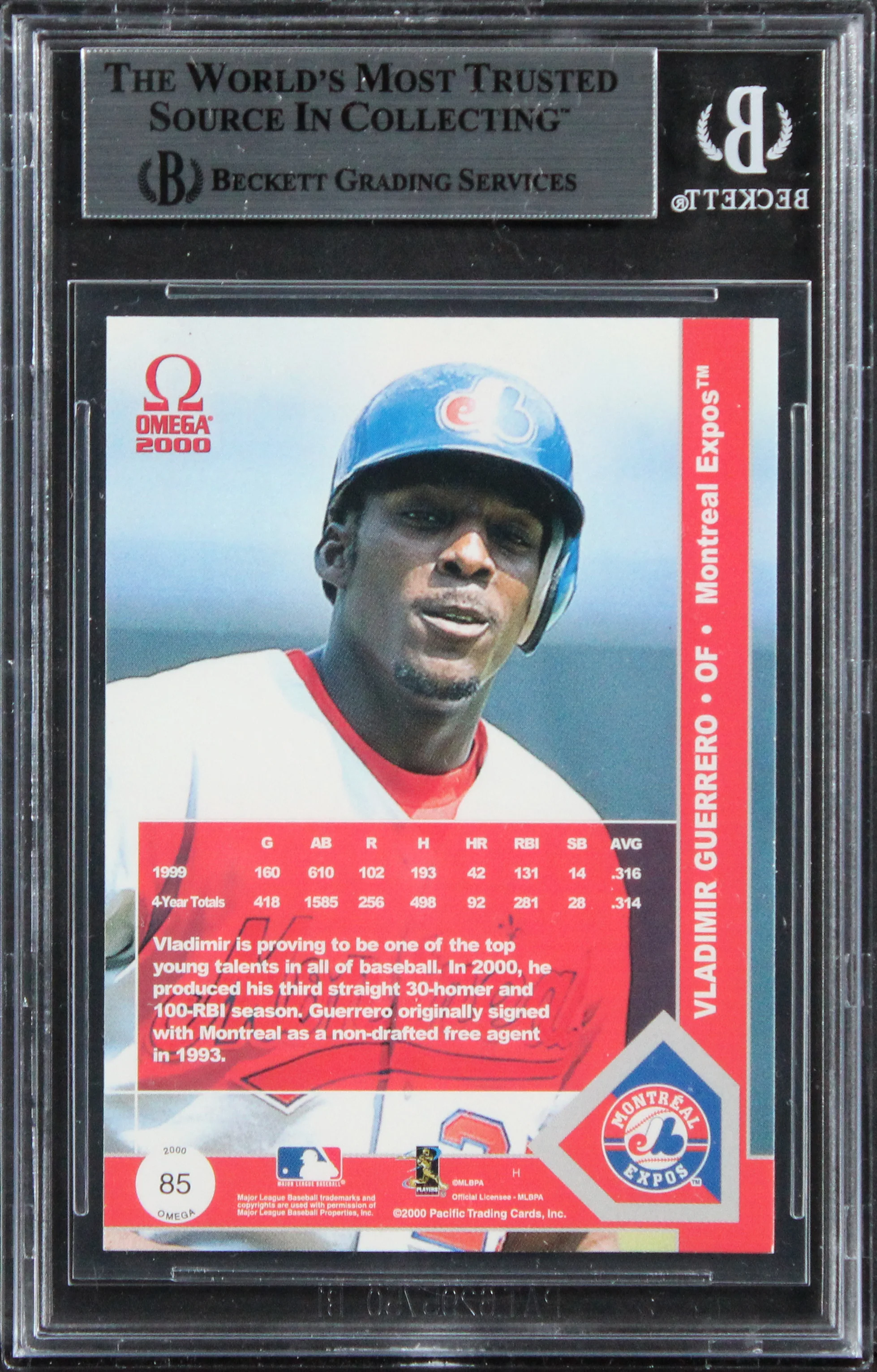 Expos Vladimir Guerrero Authentic Signed 2000 Pacific Omega #85 Card BAS Slabbed - Image 3