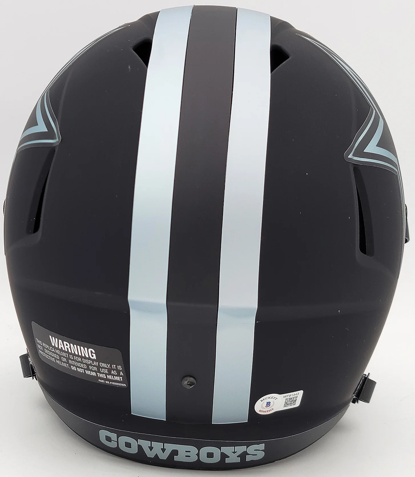 Ezekiel Elliott Autographed Dallas Cowboys Eclipse Black Full Size Replica Speed Helmet Beckett BAS QR Stock #203007 - Image 3