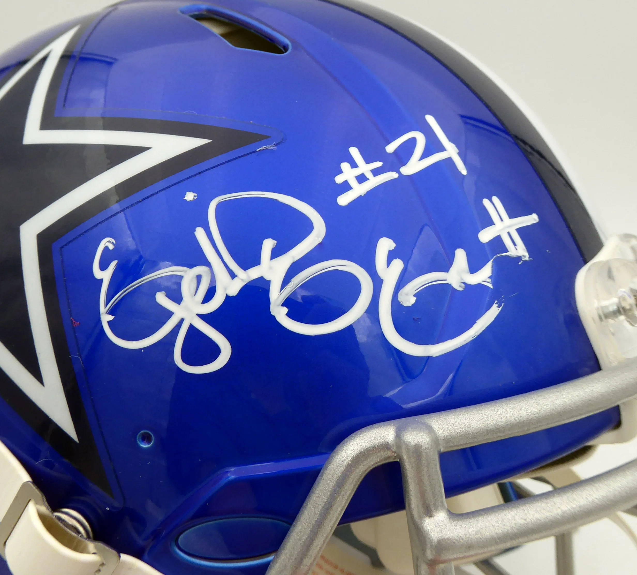 Ezekiel Elliott Autographed Dallas Cowboys Flash Blue Full Size Authentic Speed Helmet (Smudge) Beckett BAS #WT81470 - Image 2