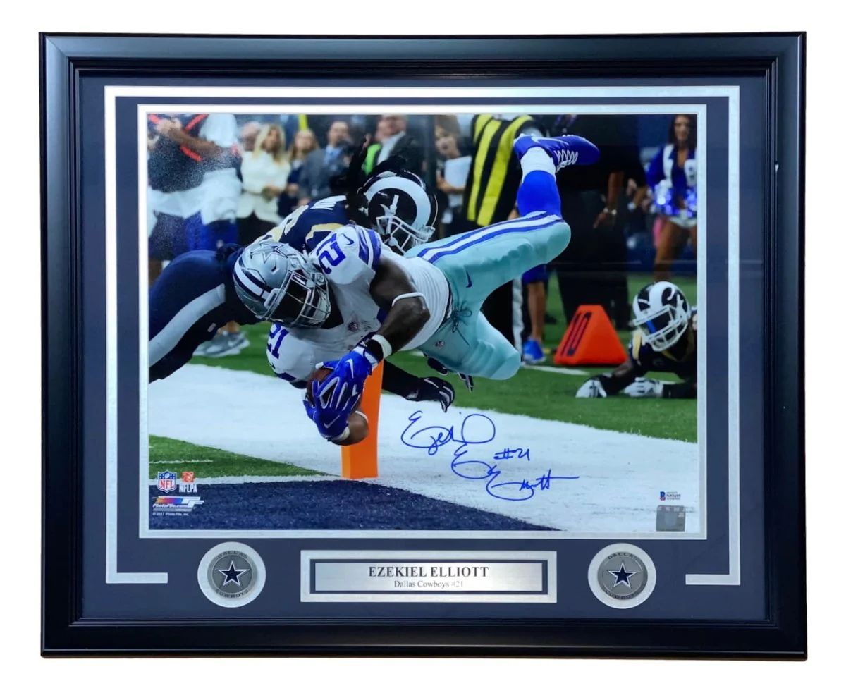 Ezekiel Elliott Signed Framed 16x20 Dallas Cowboys vs Rams Photo BAS - Image 5