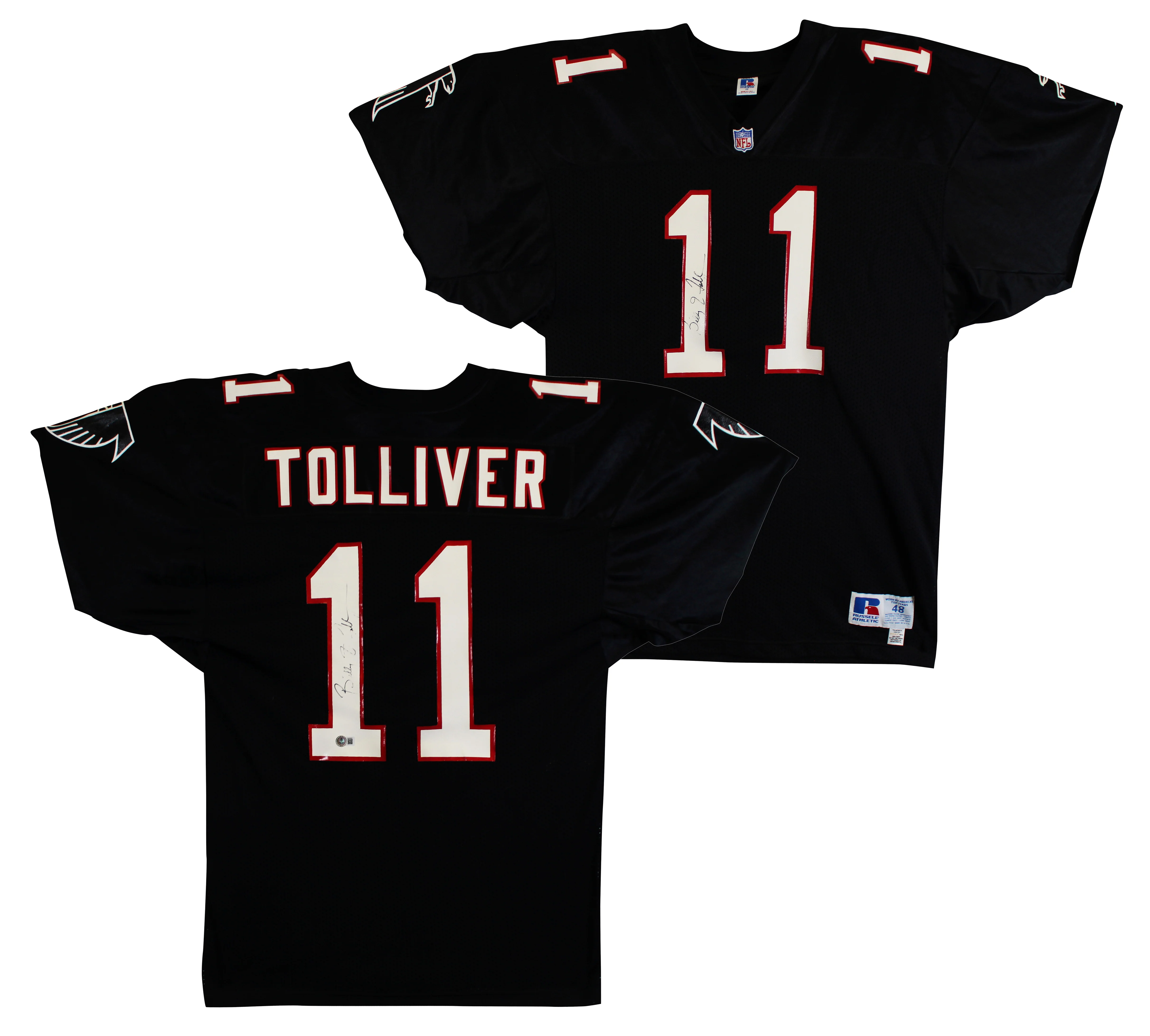 Falcons Billy Joe Tolliver Signed Twice Black Russell Athletic Jersey BAS - Image 2