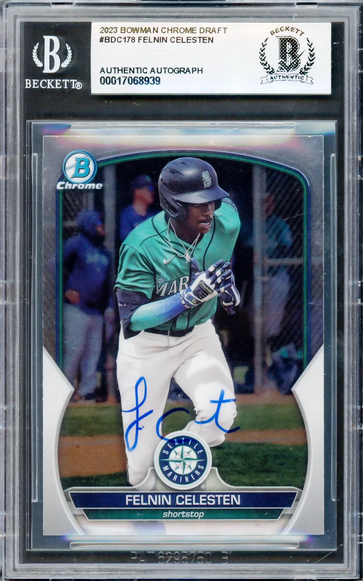 Felnin Celesten Autographed 2023 Bowman Chrome Draft Rookie Card #BDC178 Seattle Mariners Beckett BAS #17068939 - Image 3