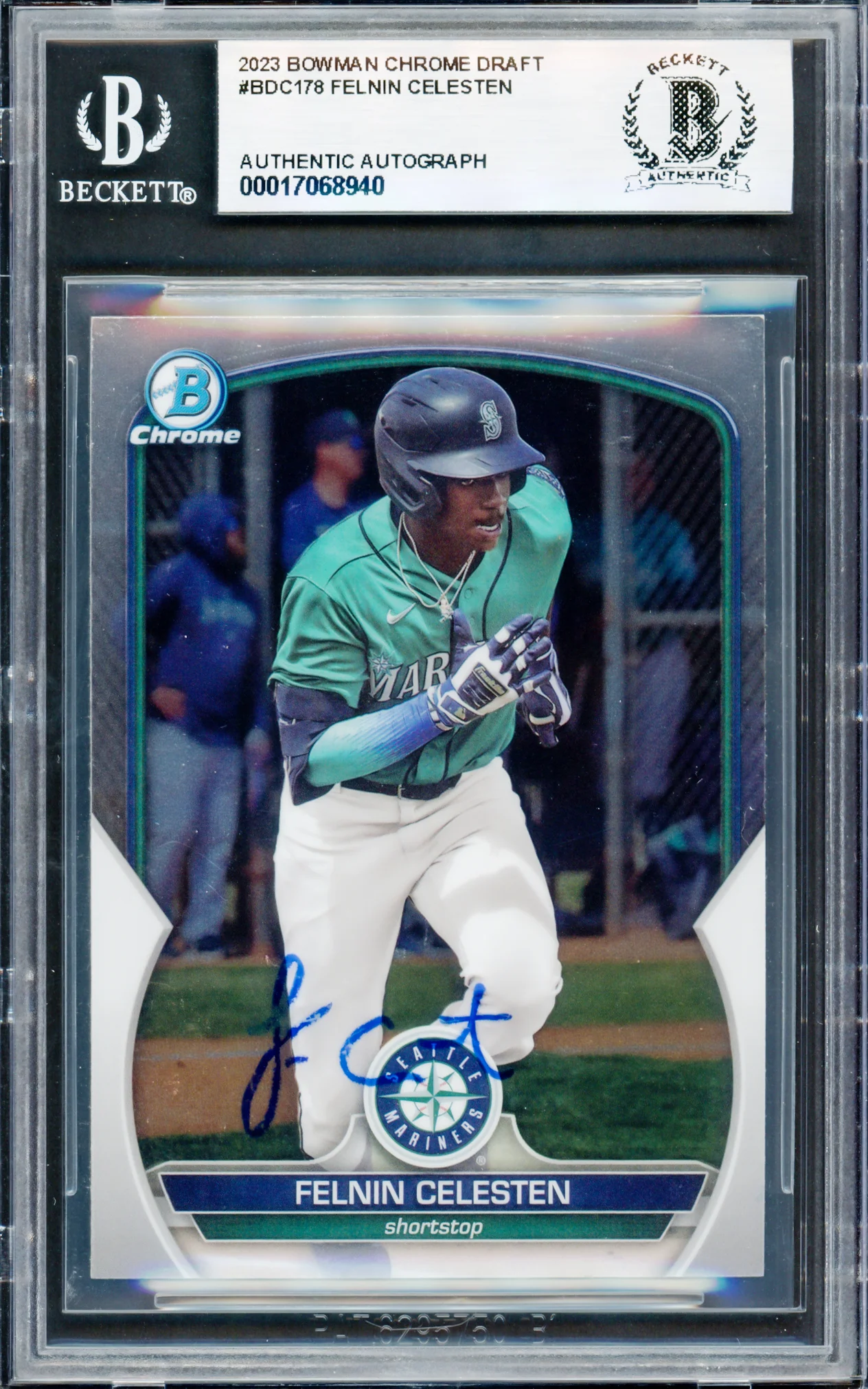 Felnin Celesten Autographed 2023 Bowman Chrome Draft Rookie Card #BDC178 Seattle Mariners Beckett BAS #17068940 - Image 3