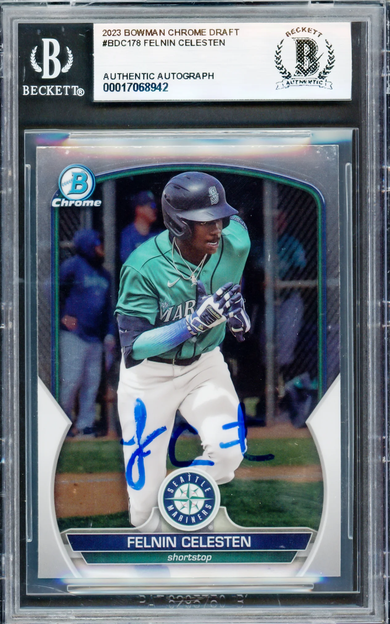 Felnin Celesten Autographed 2023 Bowman Chrome Draft Rookie Card #BDC178 Seattle Mariners Beckett BAS #17068942 - Image 3
