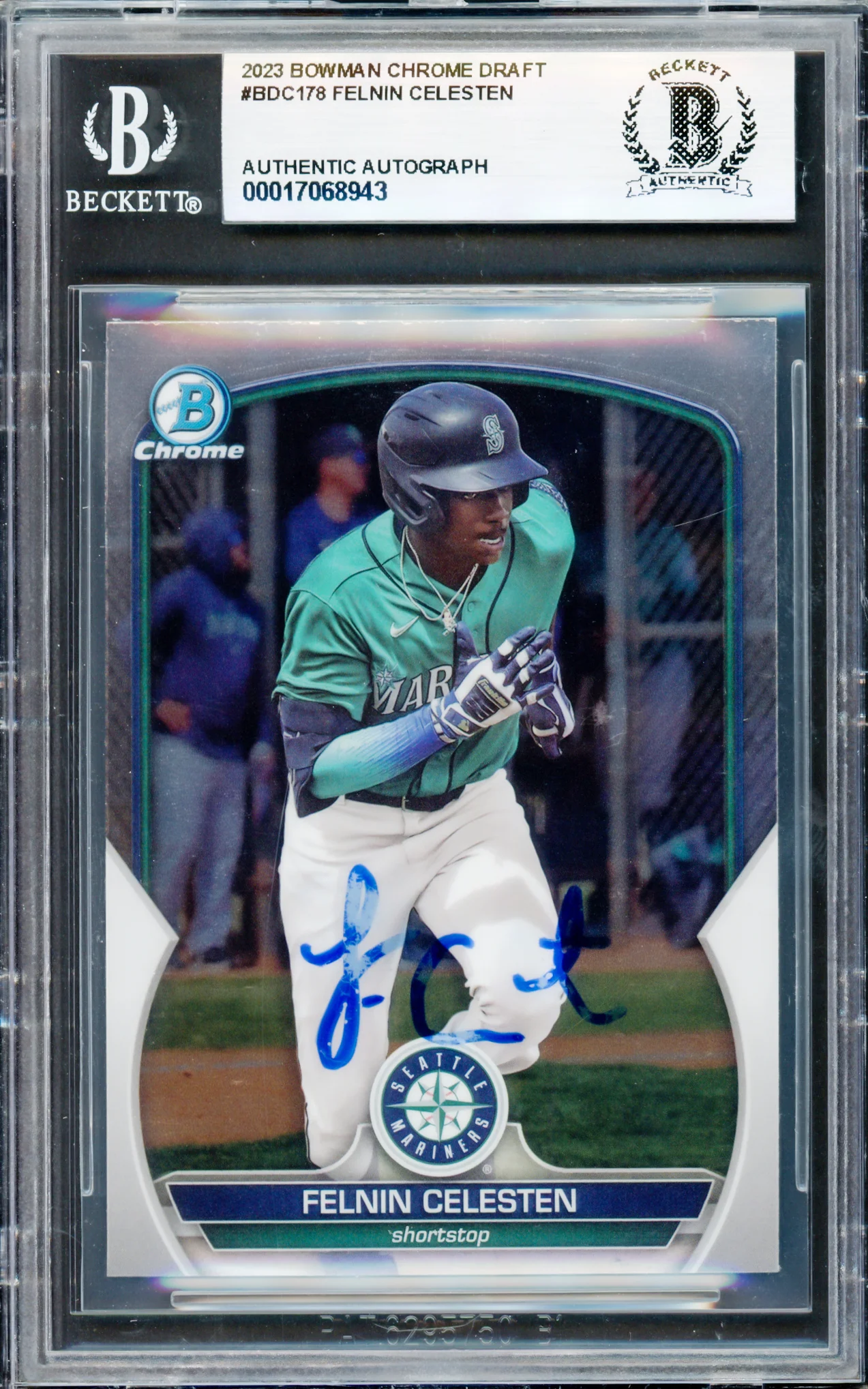 Felnin Celesten Autographed 2023 Bowman Chrome Draft Rookie Card #BDC178 Seattle Mariners Beckett BAS #17068943 - Image 3
