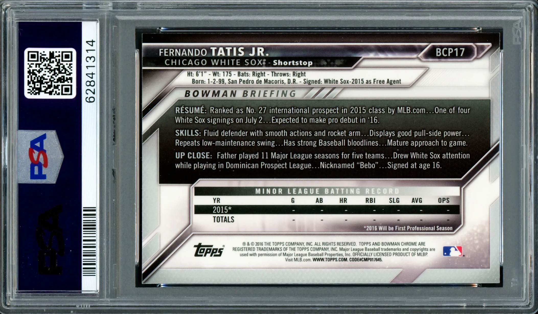 Fernando Tatis Jr. Autographed 2016 Bowman Chrome Prospects Rookie Card #BCP17 San Diego Padres PSA 8 Auto Grade Gem Mint 10 PSA/DNA #62841314 - Image 4