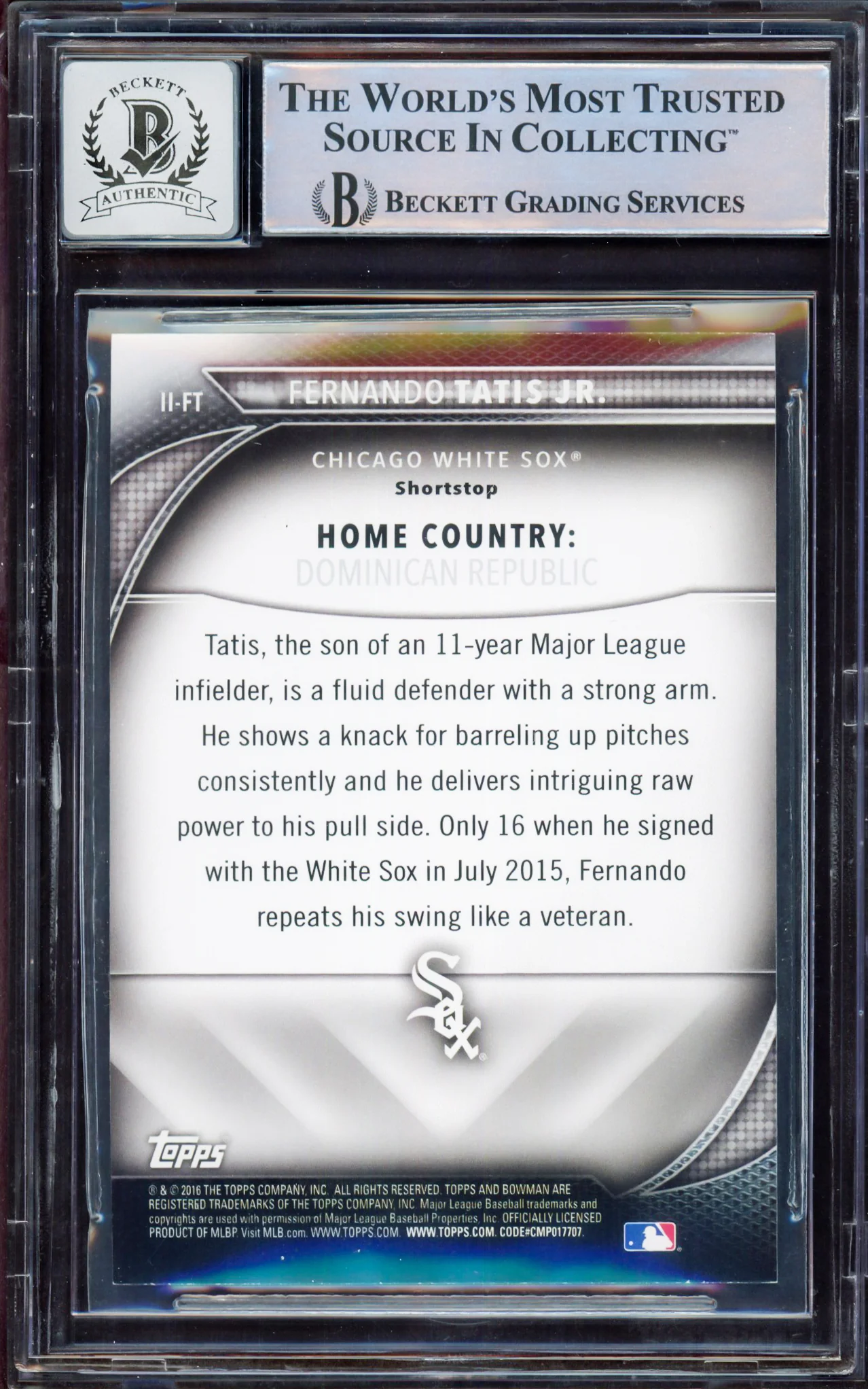 Fernando Tatis Jr. Autographed 2016 Bowman International Ink Rookie Card #II-FT San Diego Padres BGS 8.5 Auto Grade Gem Mint 10 Beckett BAS #15350583 - Image 2