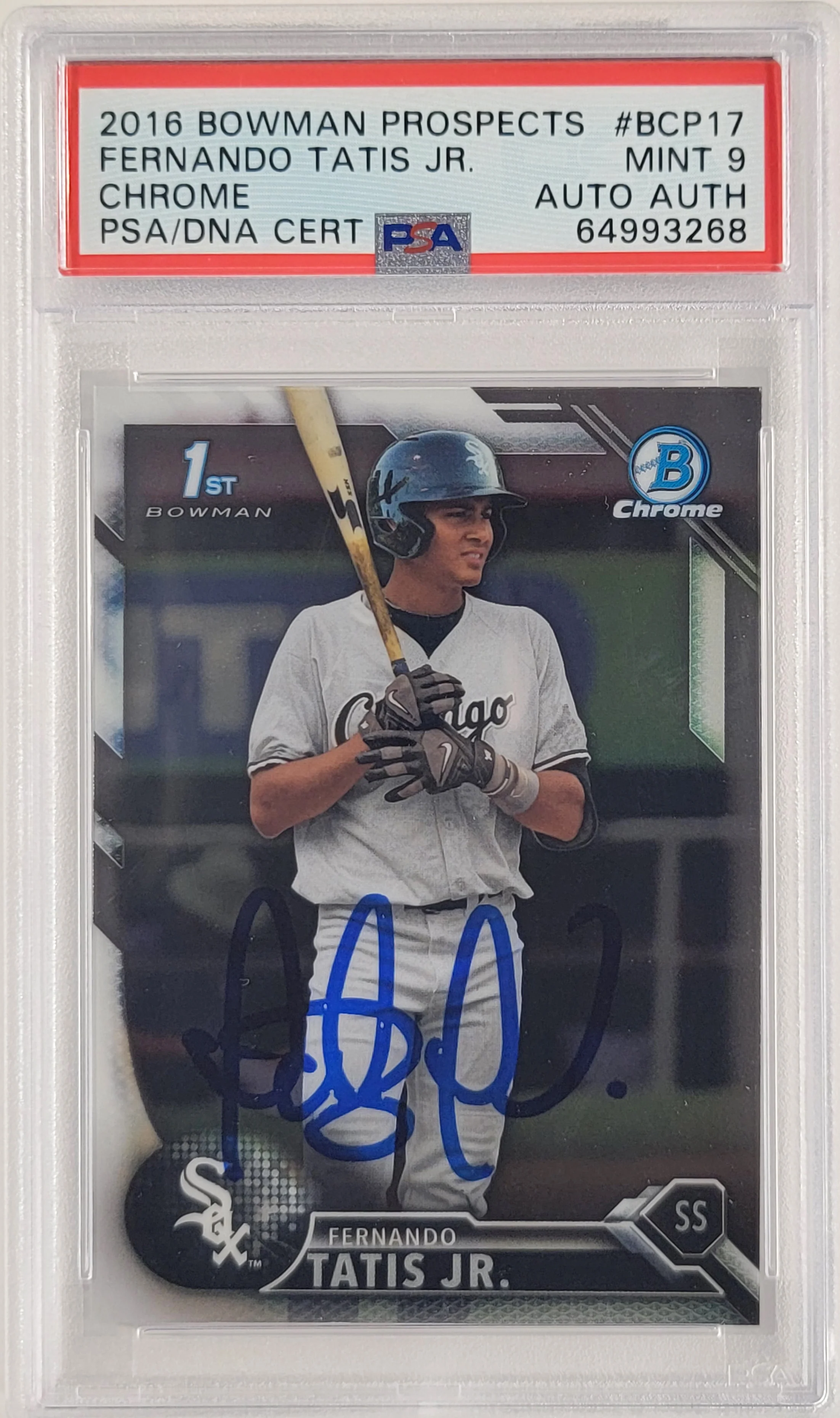Fernando Tatis Jr. Autographed 2016 Bowman Chrome Prospects Rookie Card #BCP17 San Diego Padres PSA 9 PSA/DNA #64993268 - Image 2