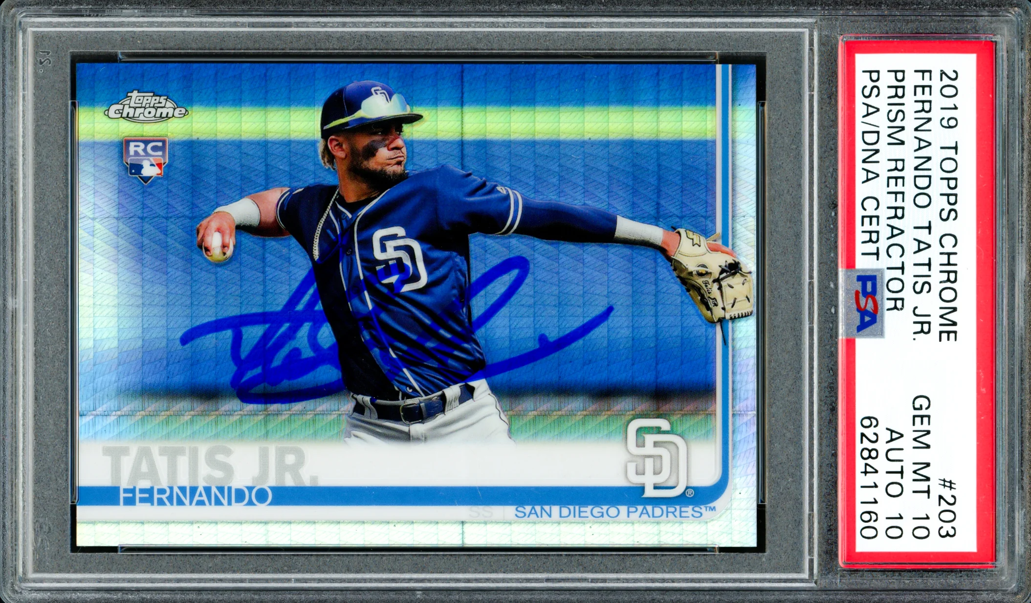 Fernando Tatis Jr. Autographed 2019 Topps Chrome Prism Refractor Rookie Card #203 San Diego Padres PSA 10 Auto Grade Gem Mint 10 PSA/DNA #62841160