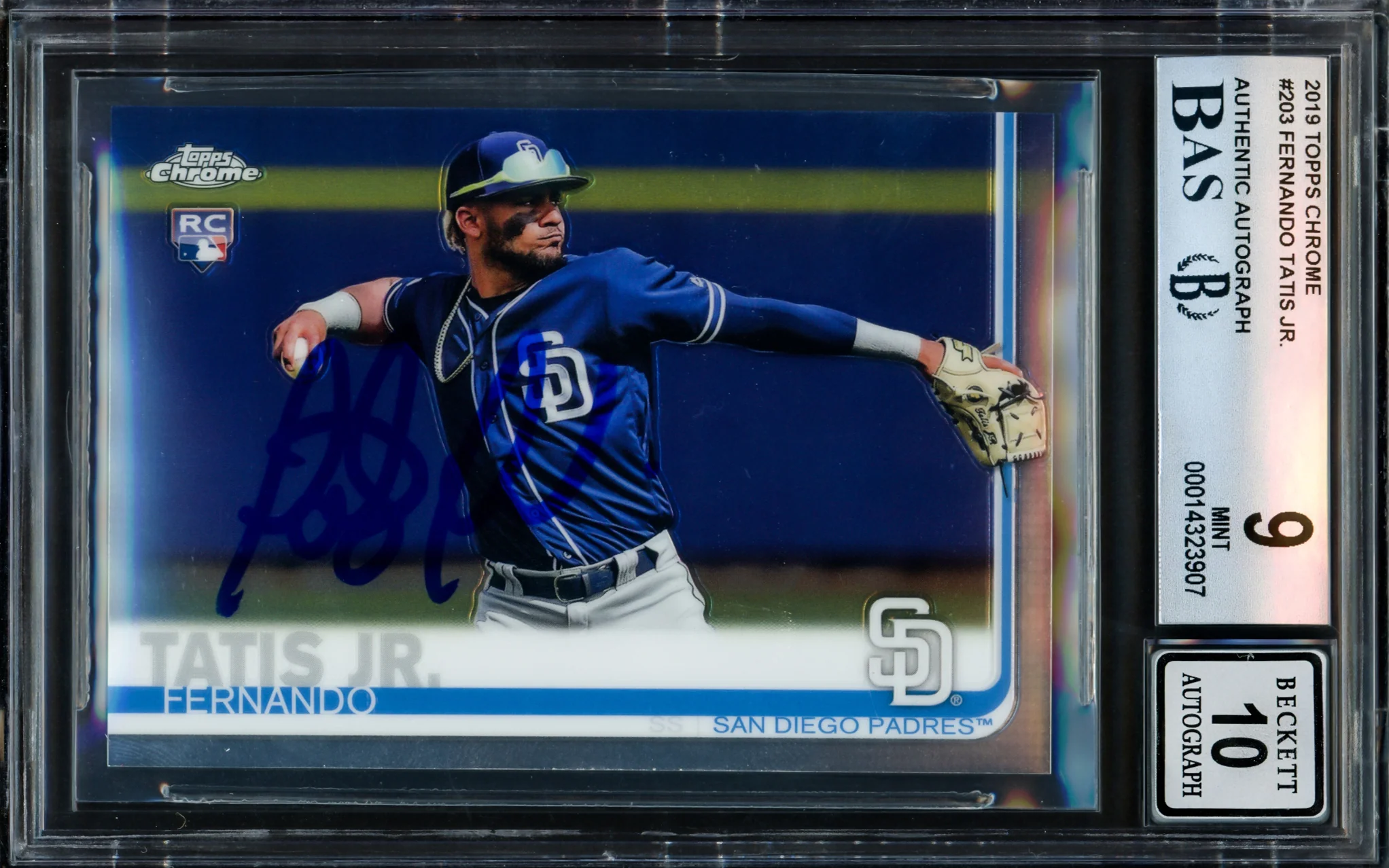 Fernando Tatis Jr. Autographed 2019 Topps Chrome Rookie Card #203 San Diego Padres BGS 9 Auto Grade Gem Mint 10 Beckett BAS #14323907