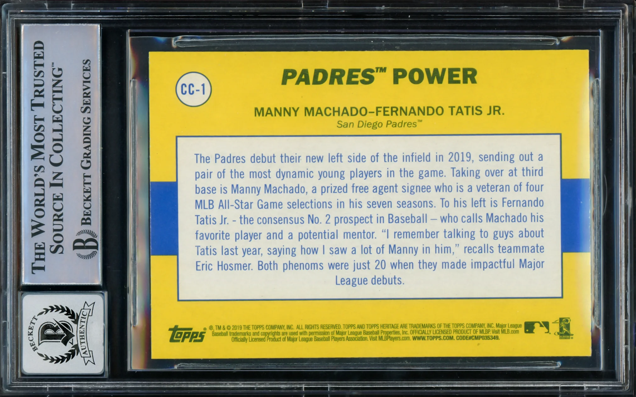 Fernando Tatis Jr. Autographed 2019 Topps Heritage Rookie Card #CC-1 San Diego Padres Auto Grade Gem Mint 10 Beckett BAS #15774534 - Image 2