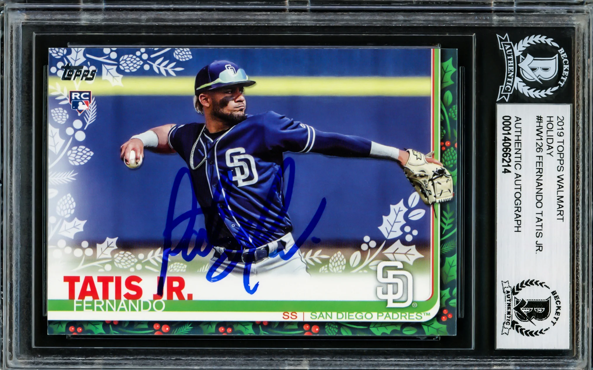 Fernando Tatis Jr. Autographed 2019 Topps Holiday Rookie Card #HW126 San Diego Padres Beckett BAS Stock #202732