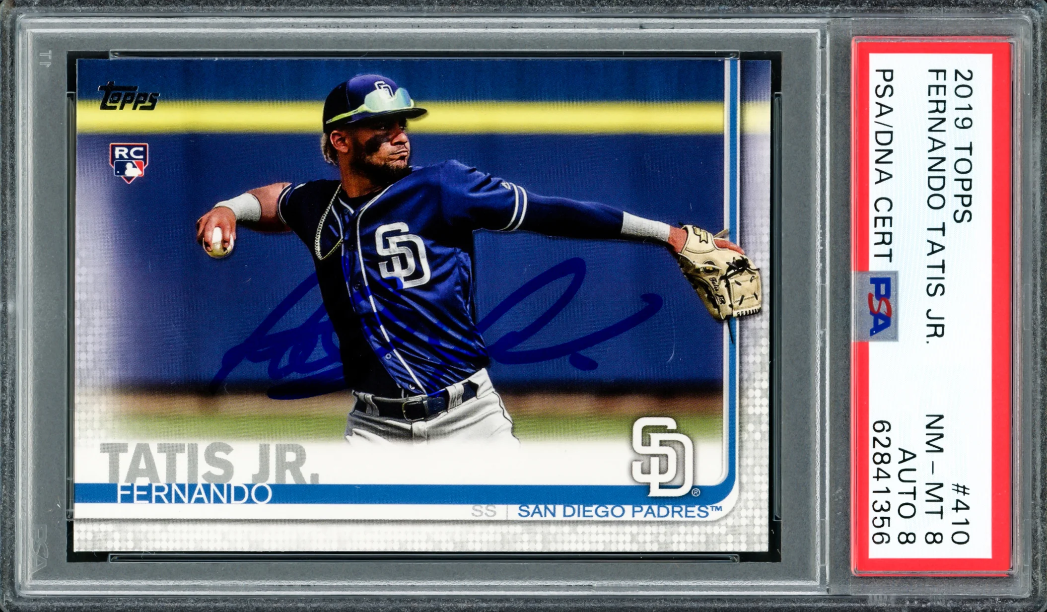 Fernando Tatis Jr. Autographed 2019 Topps Rookie Card #410 San Diego Padres PSA 8 Auto Grade Near Mint/Mint 8 PSA/DNA #62841356