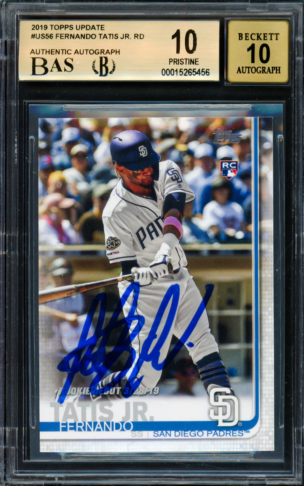 Fernando Tatis Jr Autographed 2019 Topps Update Rookie Card #US56 San Diego Padres BGS 10 Auto Grade Gem Mint 10 Beckett BAS #15265456
