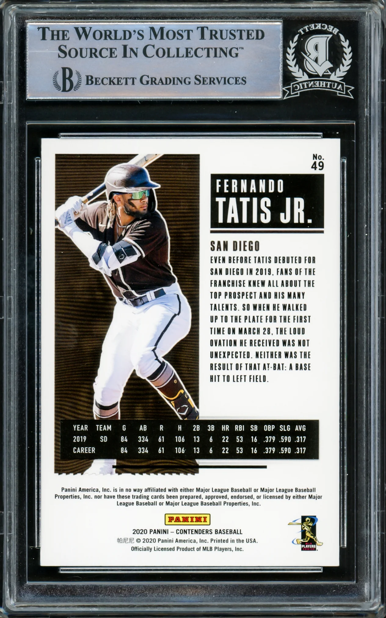 Fernando Tatis Jr. Autographed 2020 Panini Contenders Card #49 San Diego Padres Beckett BAS #15782104 - Image 2