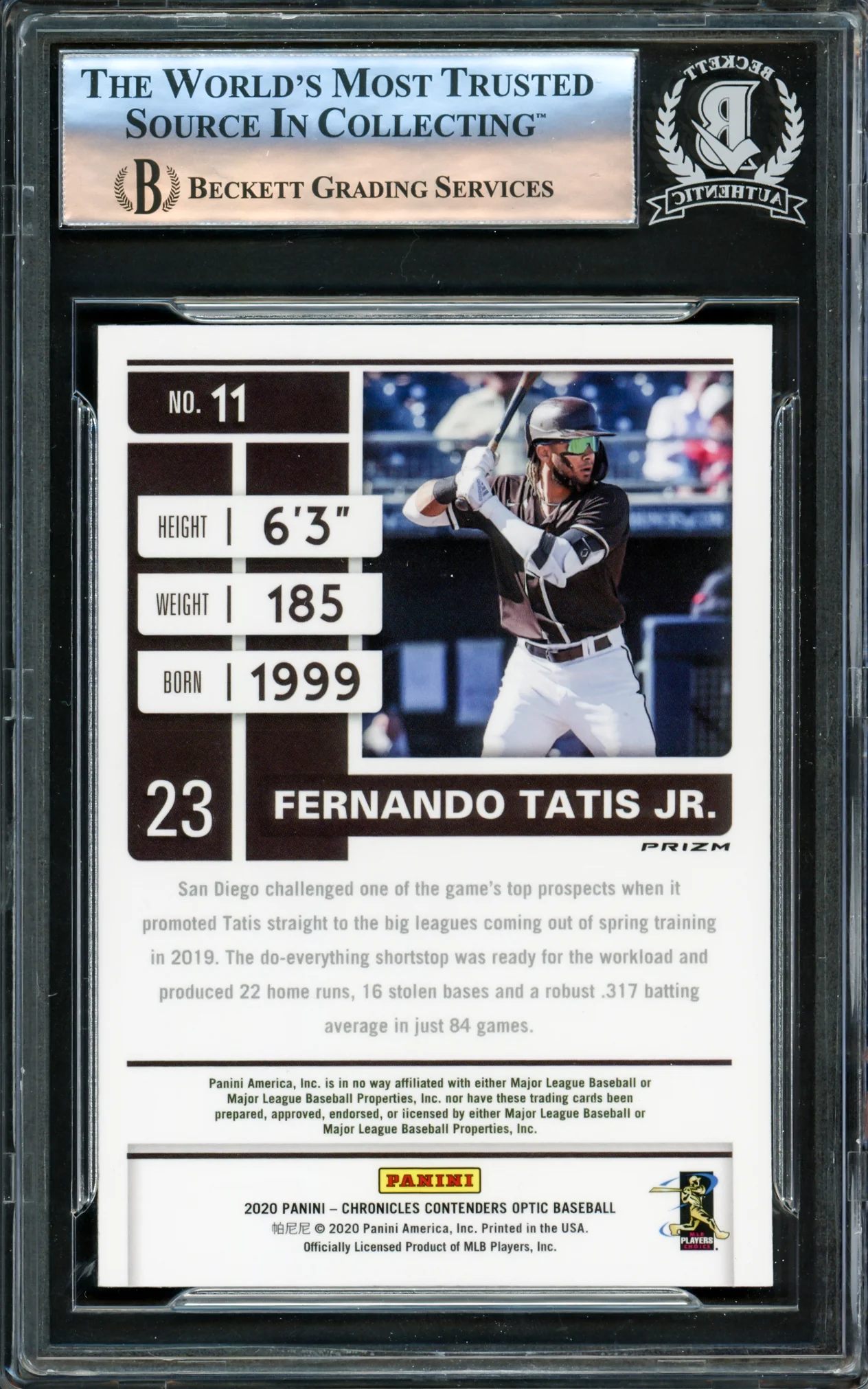 Fernando Tatis Jr. Autographed 2020 Panini Contenders Optic Card #11 San Diego Padres Beckett BAS #16177972 - Image 2