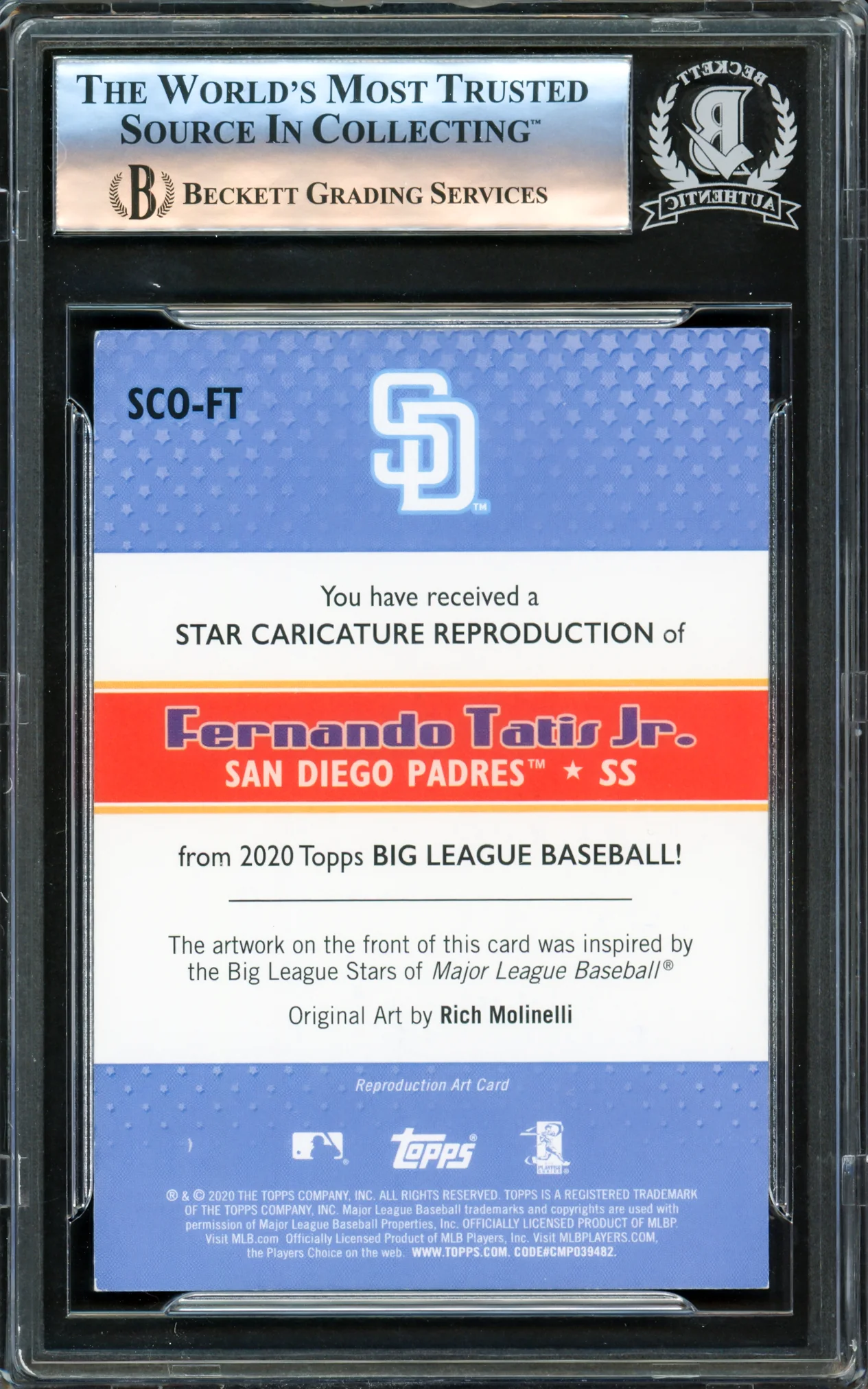 Fernando Tatis Jr. Autographed 2020 Topps Big League Star Caricature Card #SCO-FT San Diego Padres Beckett BAS #16177987 - Image 2