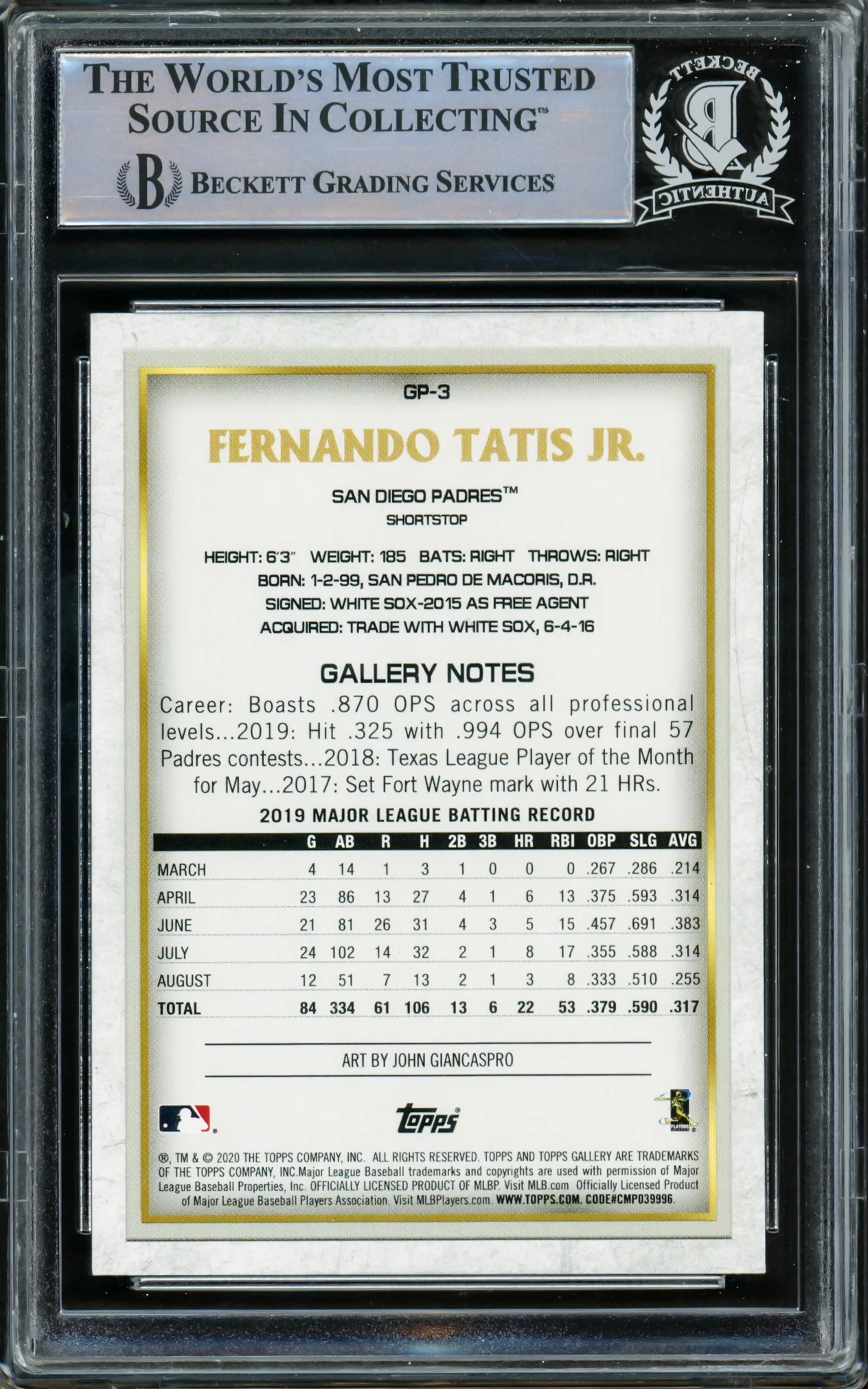 Fernando Tatis Jr. Autographed 2020 Topps Chrome Gallery National Baseball Card Day Card #GP-3 San Diego Padres Beckett BAS #15782123 - Image 2