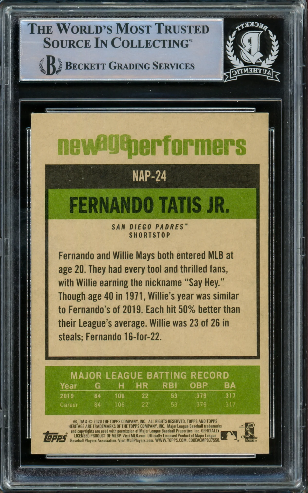 Fernando Tatis Jr. Autographed 2020 Topps Heritage New Age Performers Card #NAP-24 San Diego Padres Beckett BAS #15782134 - Image 2