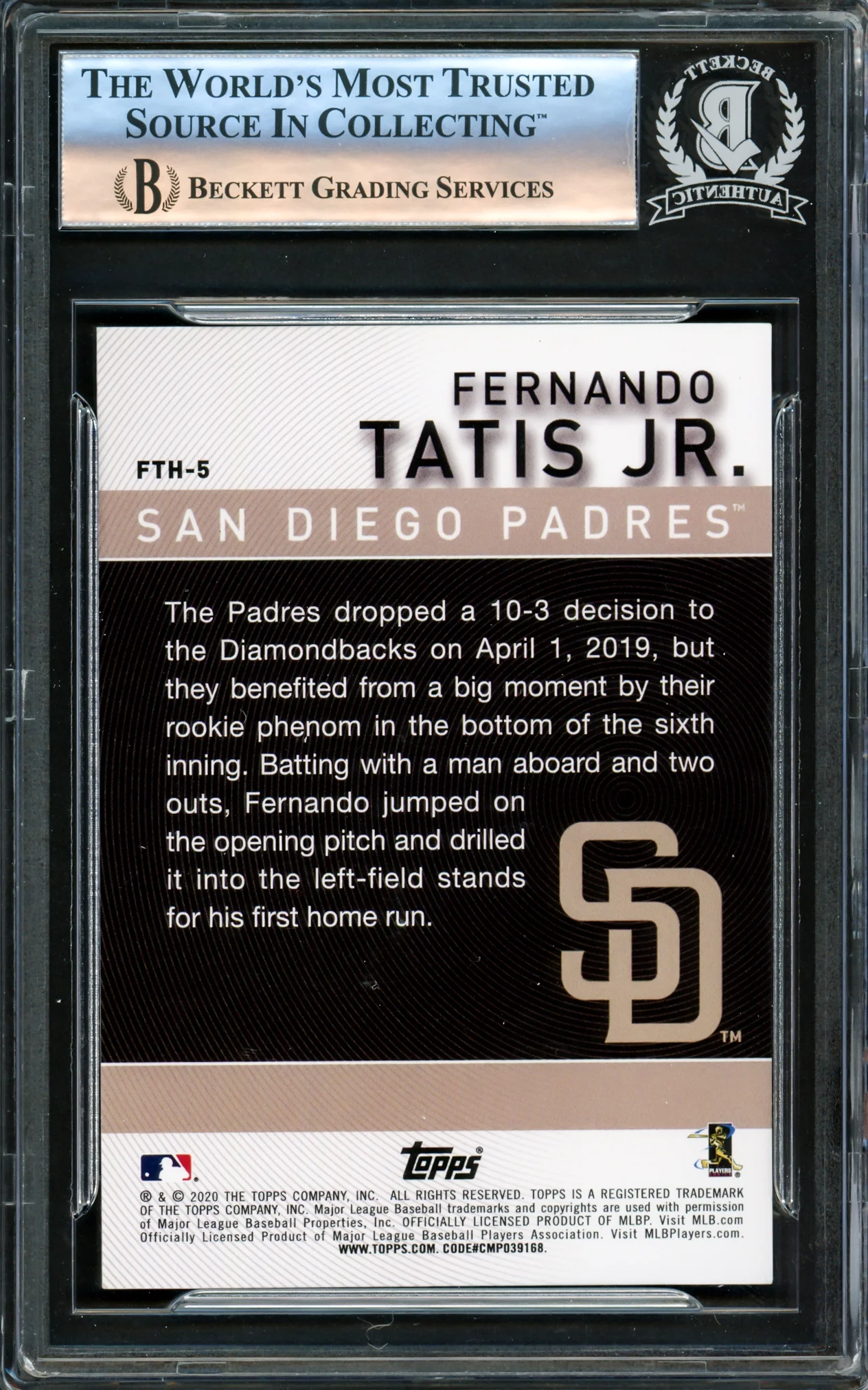 Fernando Tatis Jr. Autographed 2020 Topps Highlights Card #FTH-5 San Diego Padres Beckett BAS #16177982 - Image 2