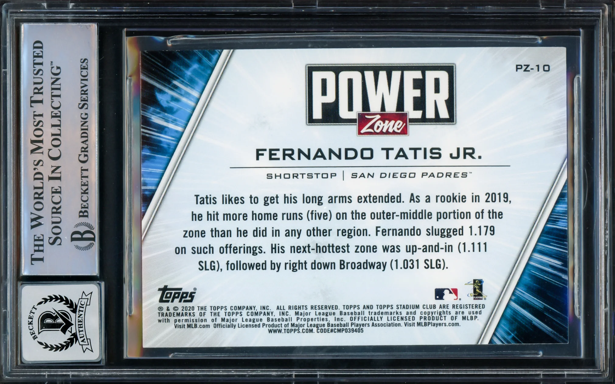 Fernando Tatis Jr. Autographed 2020 Topps Stadium Club Power Zone Card #PZ-10 San Diego Padres Auto Grade Gem Mint 10 Beckett BAS #15774863 - Image 2