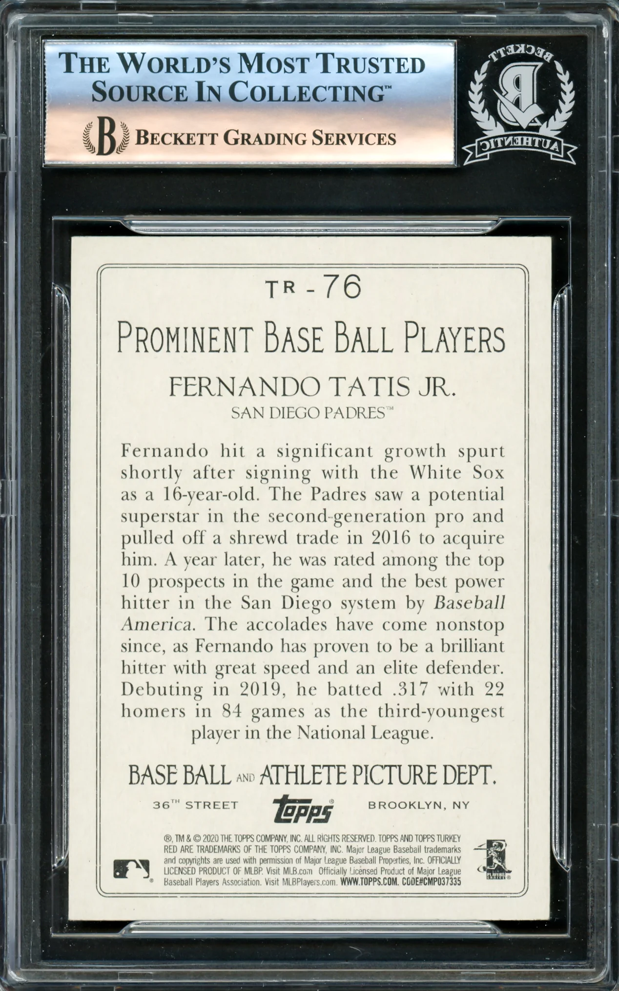 Fernando Tatis Jr. Autographed 2020 Topps Turkey Red Card #76 San Diego Padres Beckett BAS #16177990 - Image 2