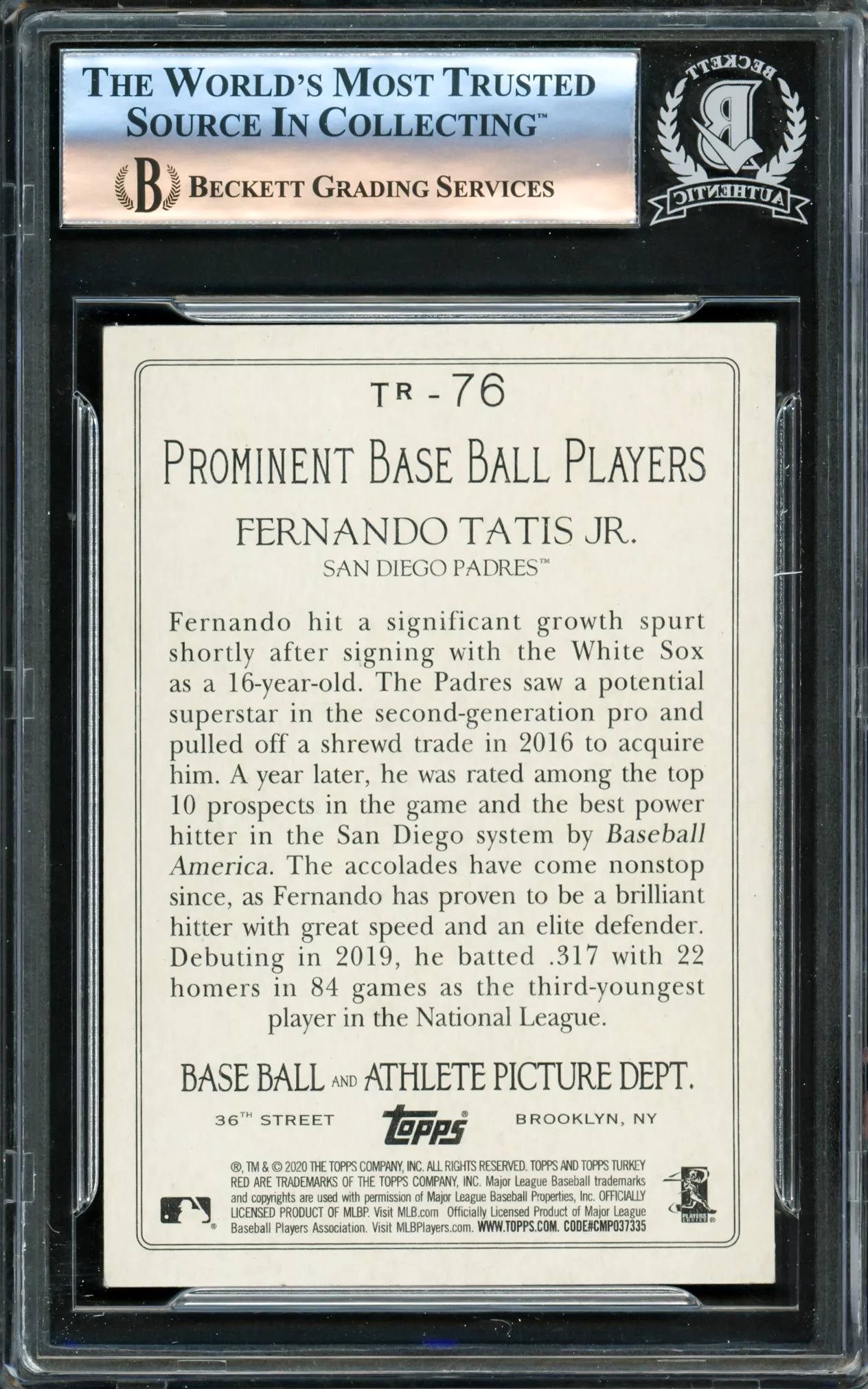 Fernando Tatis Jr. Autographed 2020 Topps Turkey Red Card #76 San Diego Padres Beckett BAS #16177991 - Image 2