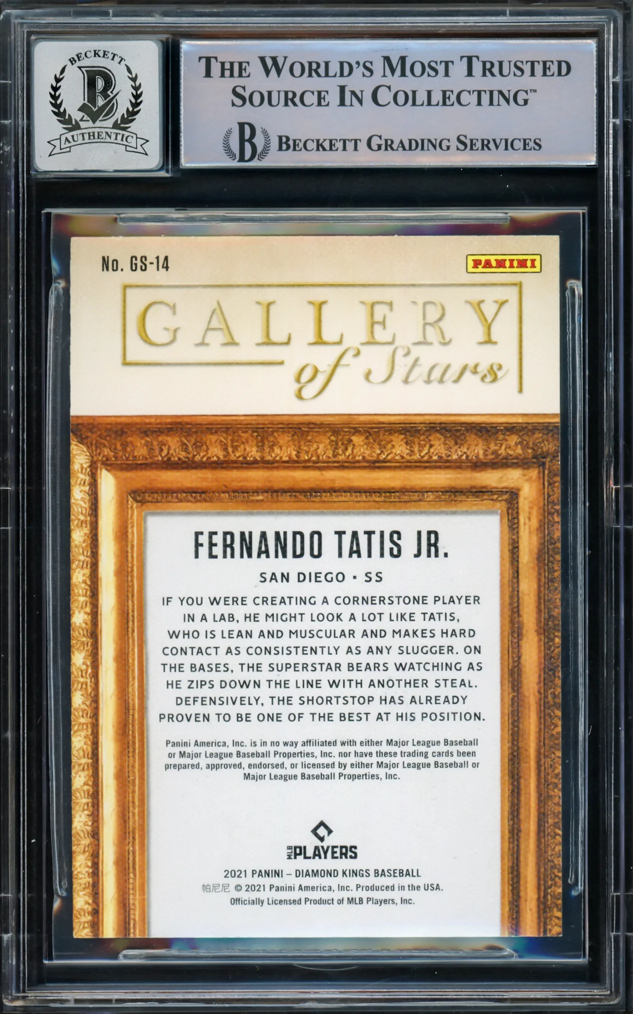 Fernando Tatis Jr. Autographed 2021 Donruss Diamond Kings Gallery of Stars Card #GS-14 San Diego Padres Auto Grade Gem Mint 10 Beckett BAS #15775067 - Image 2