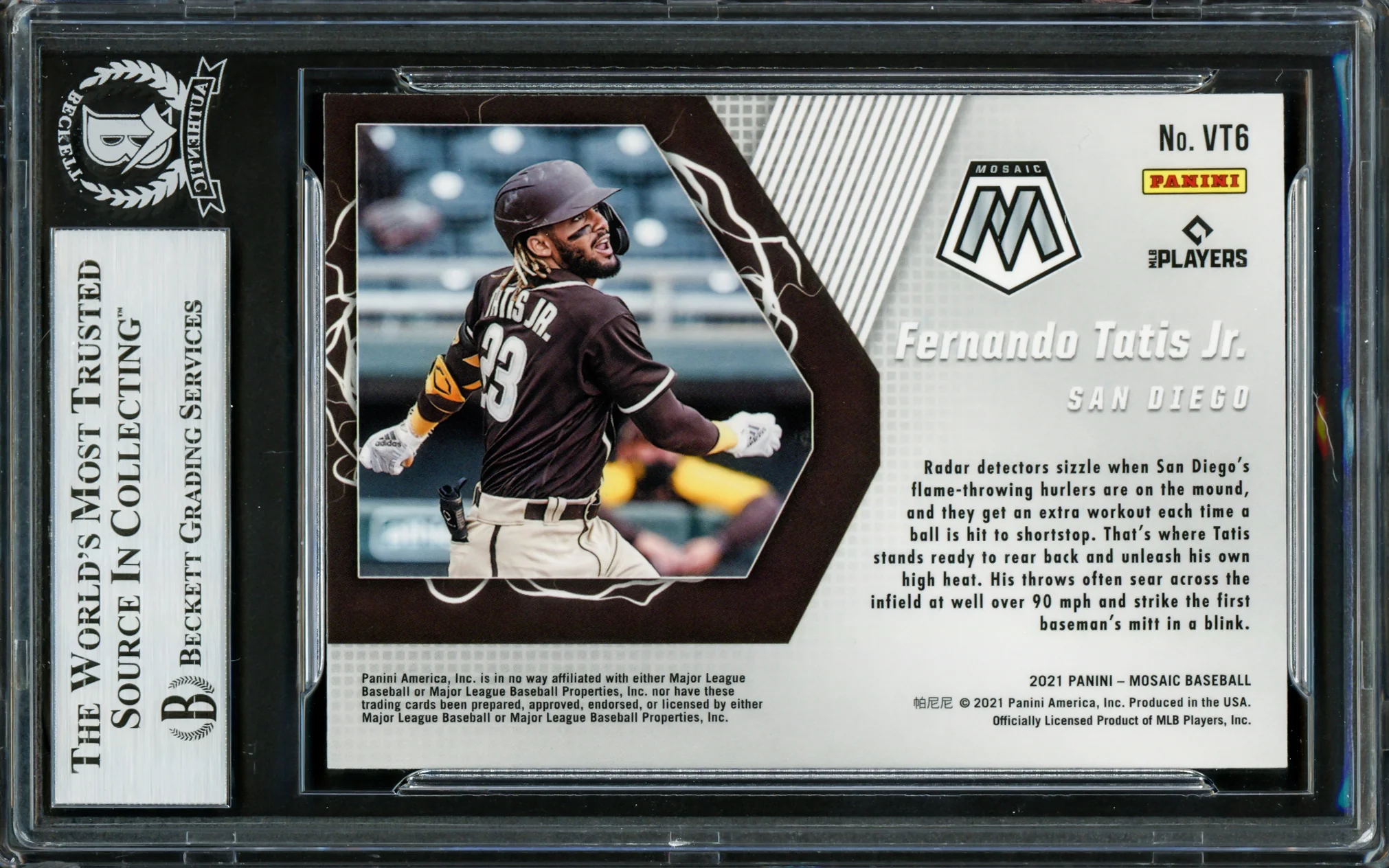 Fernando Tatis Jr. Autographed 2021 Panini Mosaic V Tool Card #VT6 San Diego Padres Beckett BAS #16705423 - Image 2