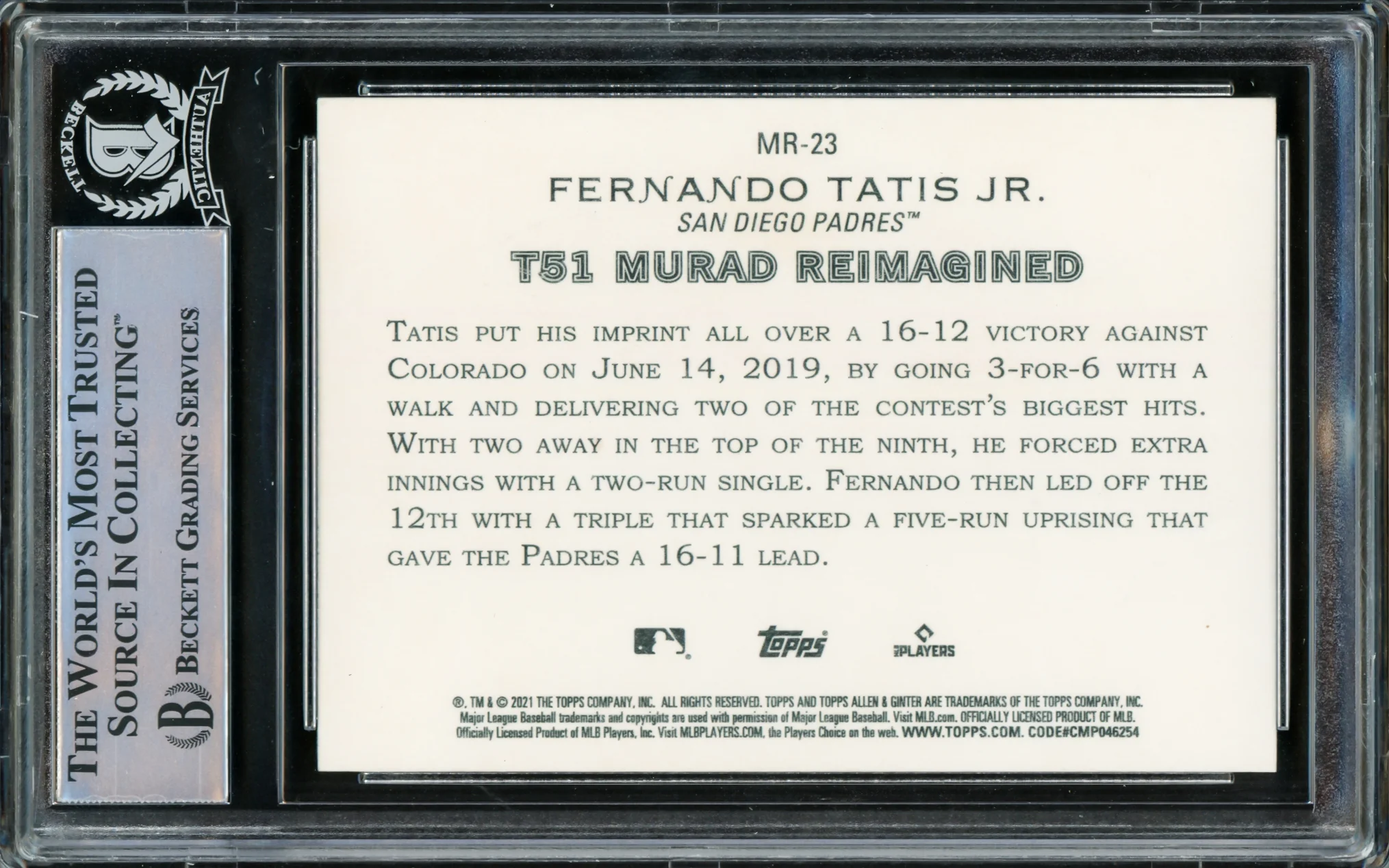 Fernando Tatis Jr. Autographed 2021 Topps Allen & Ginter Murad Reimagined Card #MR-23 San Diego Padres Beckett BAS #15782278 - Image 2